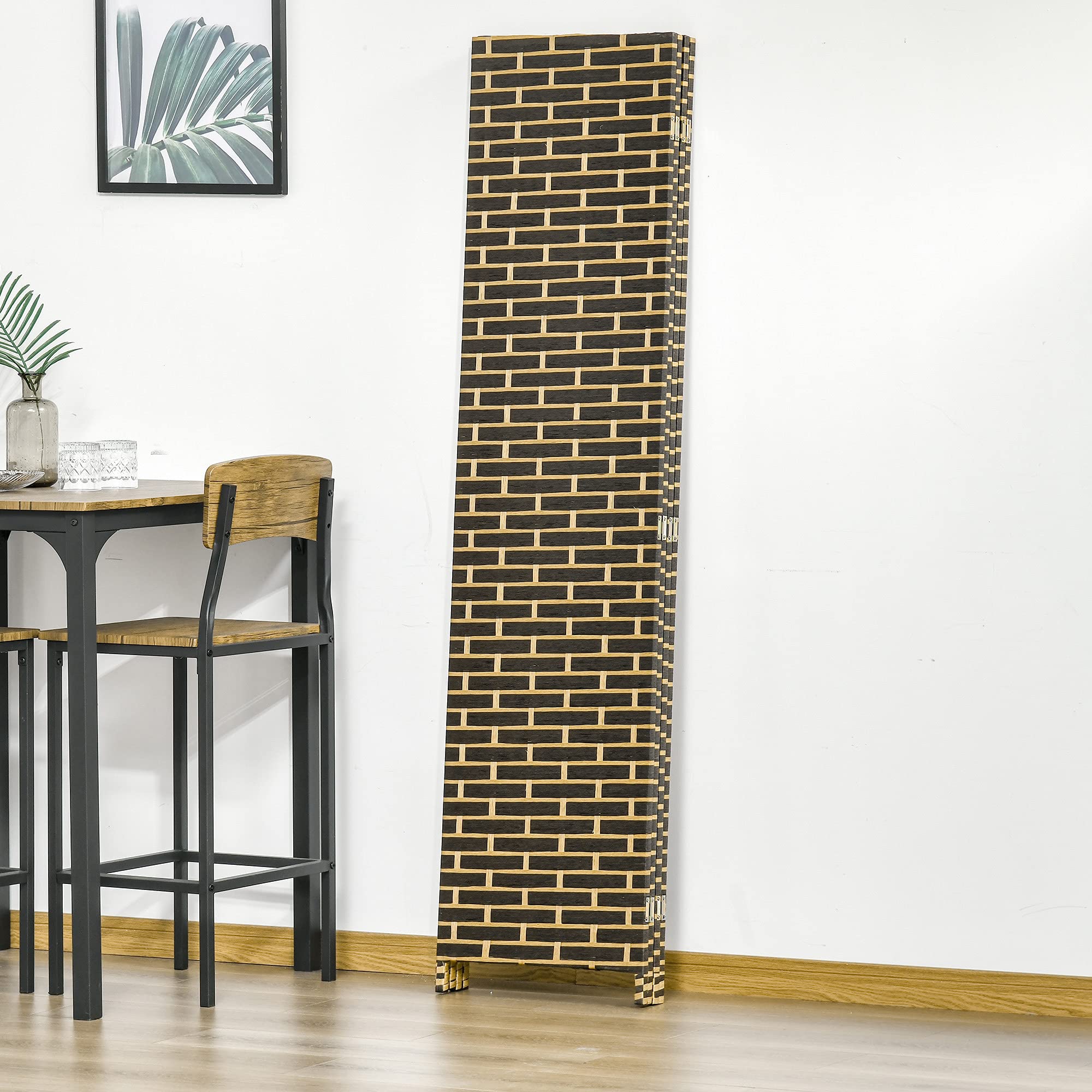 HOMCOM Paravent intérieur 4 Panneaux Pliables 180L x 180H cm séparateur de pièce Bois de peuplier Fibres de Papier tressée Chocolat Paille