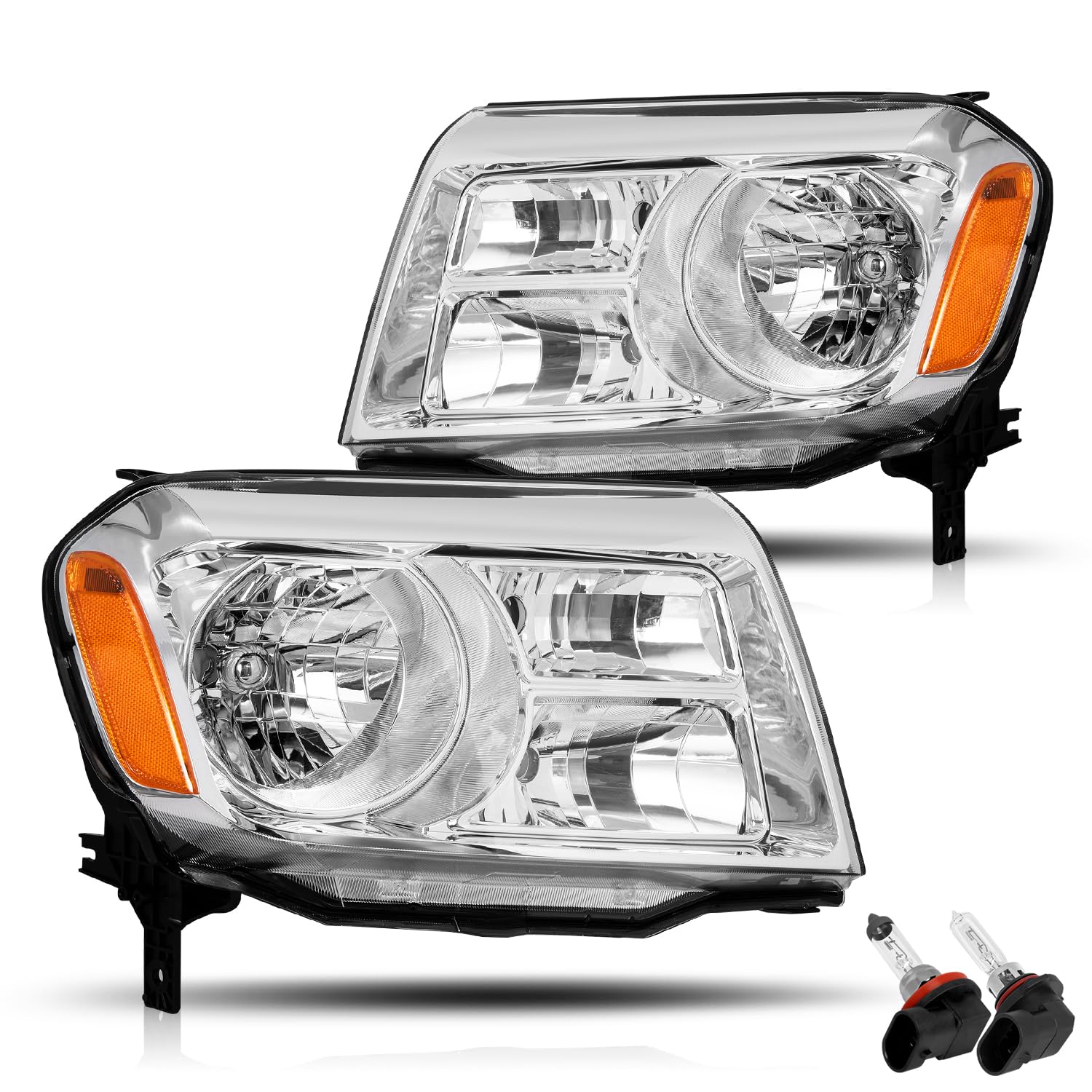 OE Style Headlight Assembly Pair [Bulbs Included] for 2012-2015 Honda Pilot SUV OEM Halogen Headlamps Replacement, Left & Right Side