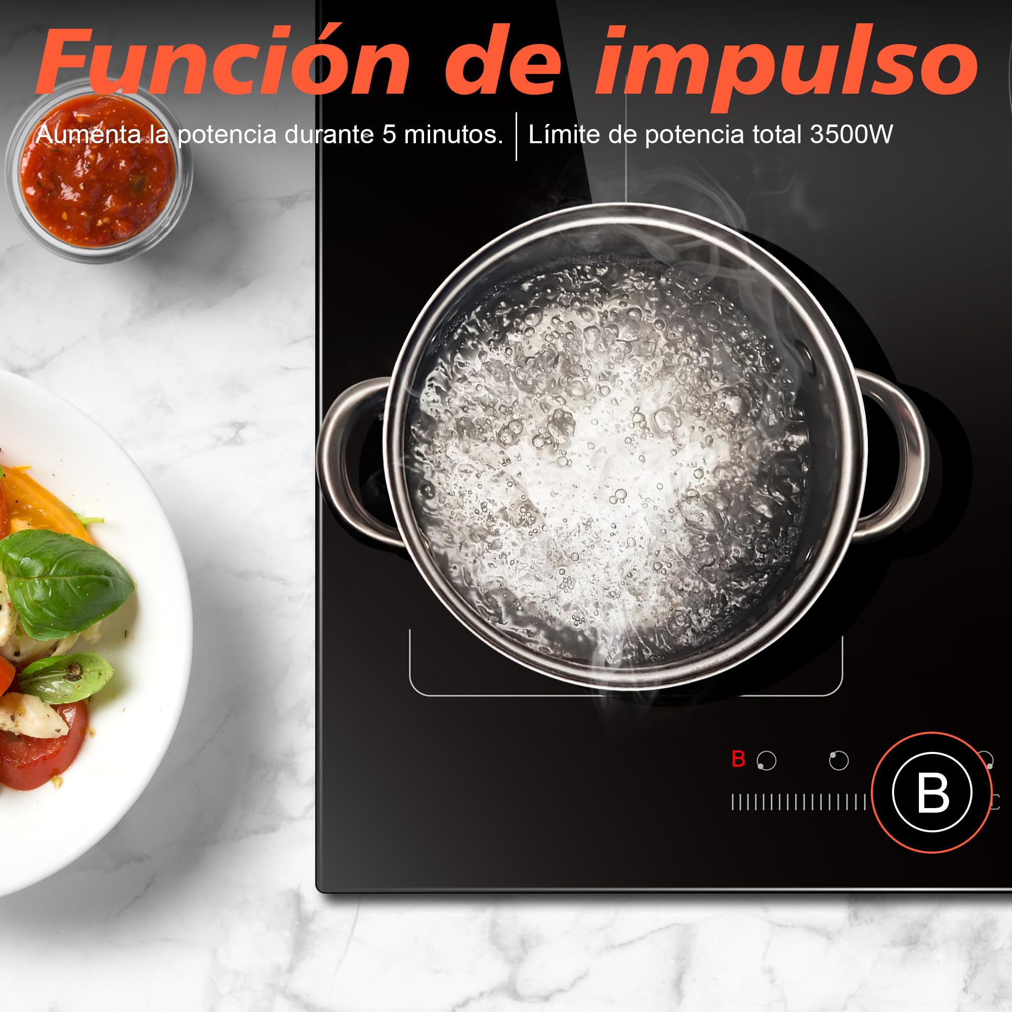 Karinear Piano Cottura Induzione 4 Fuochi, 60cm Piastra Induzione Elettrico 3500W con Flex Zona, Piani Cottura con Spina, 9 Power Comandi Toccare, Blocco di Sicurezza per Bambini, Timer Lock, Booster - 4