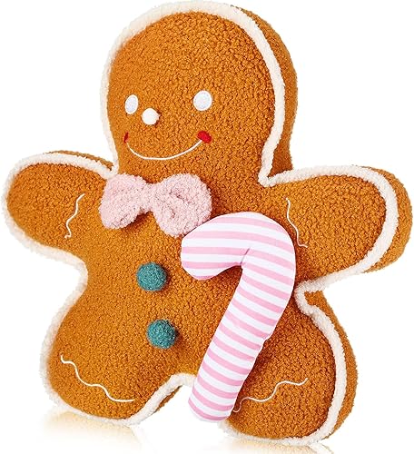 Miniatura 8 de Liliful Juguete de peluche de Navidad de 16 pulgadas, juguete de hombre de jengibre suave y estético, almohada de hombre de jengibre para decoración
