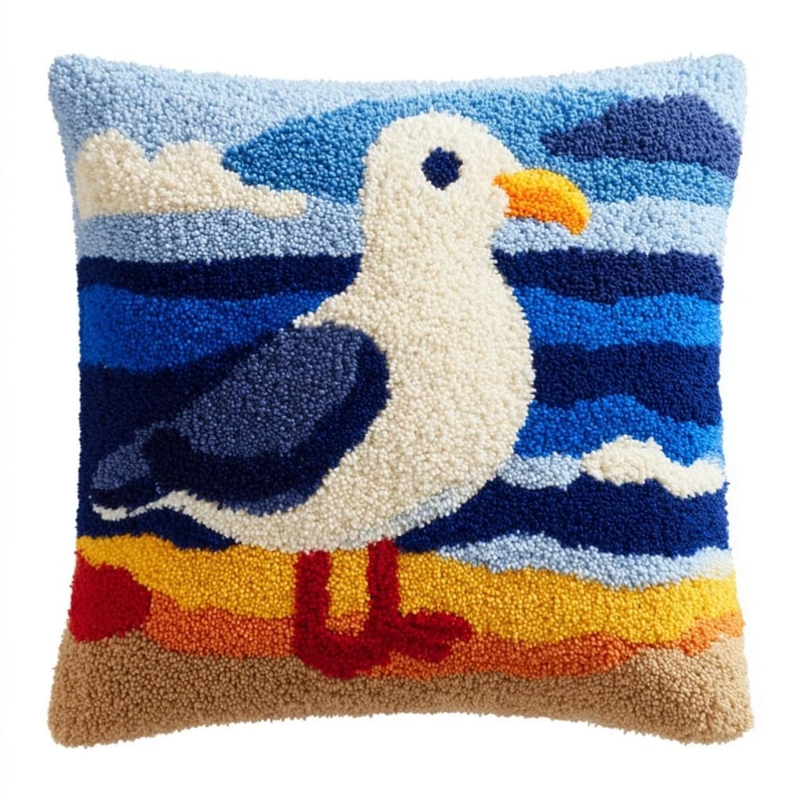 WallustrioaW Latch Hook Craft Cushion Kit 43x43cm,Seagull