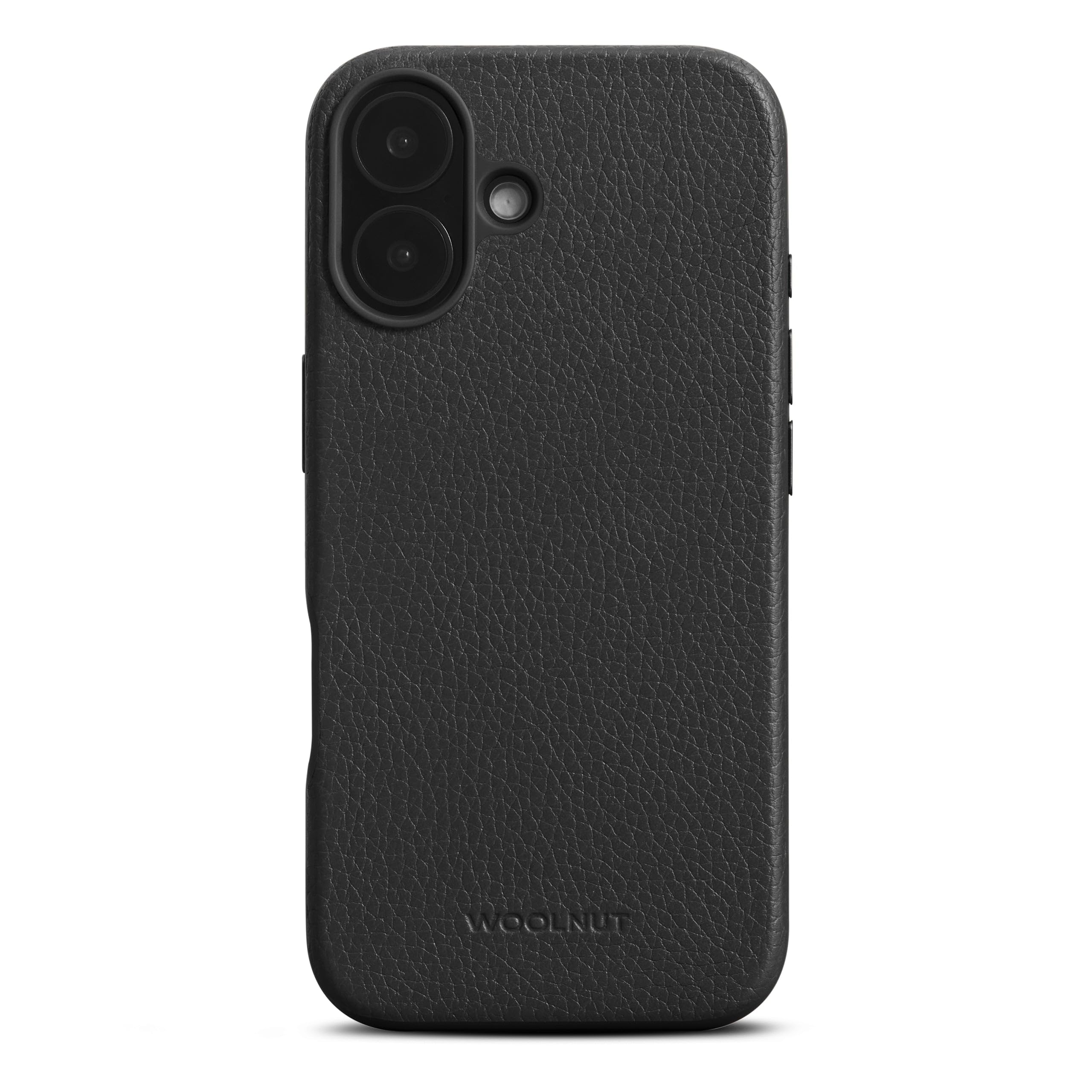 WOOLNUT Leather Case for iPhone 16, Black, Scandinavian Full-Grain Leather, Compatible with MagSafe, Slim TPU Sides