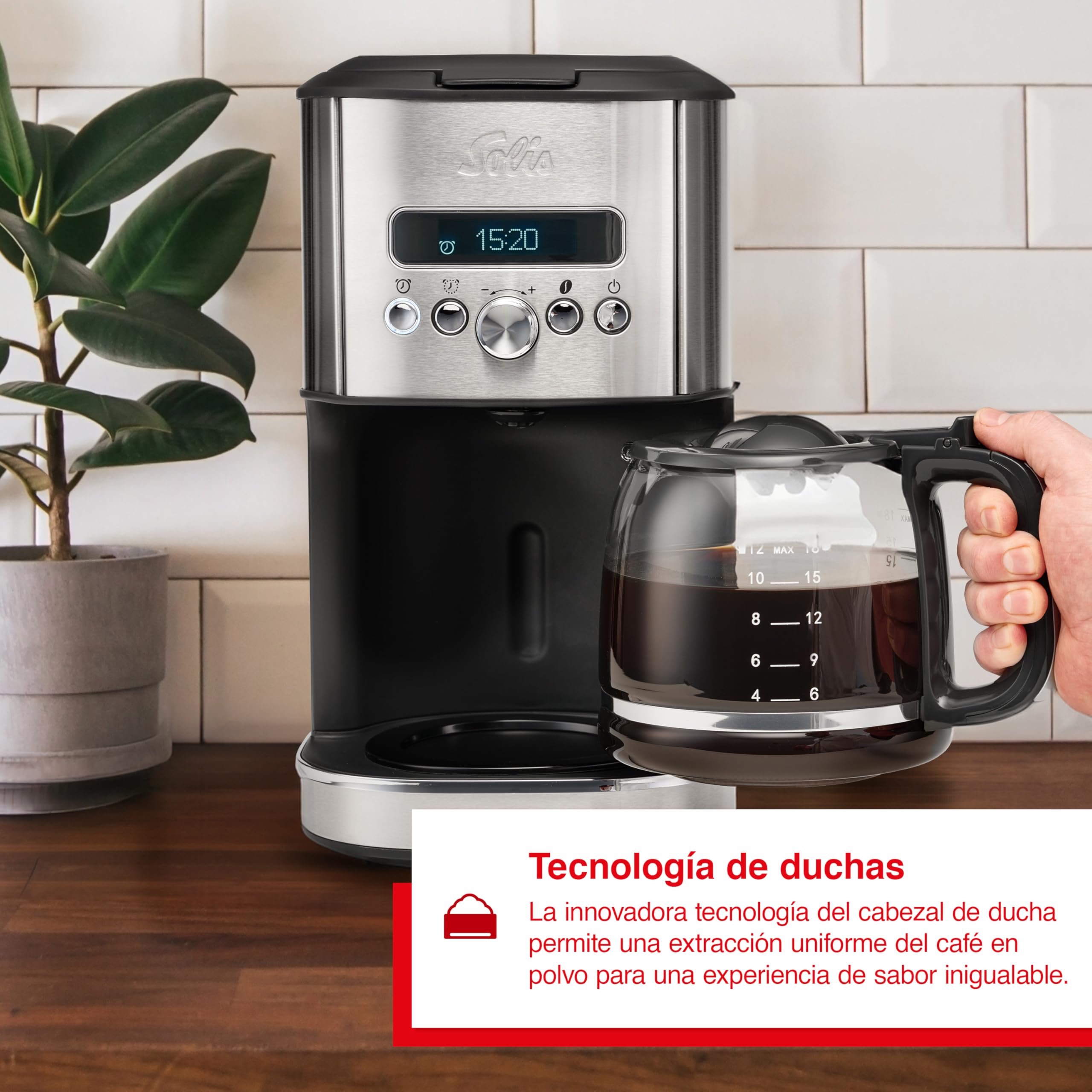 Solis Aroma Brewer - Cafetera de goteo, pequeña cafetera con temporizador, elección de aroma y función de mantener caliente, cafetera con jarra de vidrio de 1,8 litros, sistema de protección contra