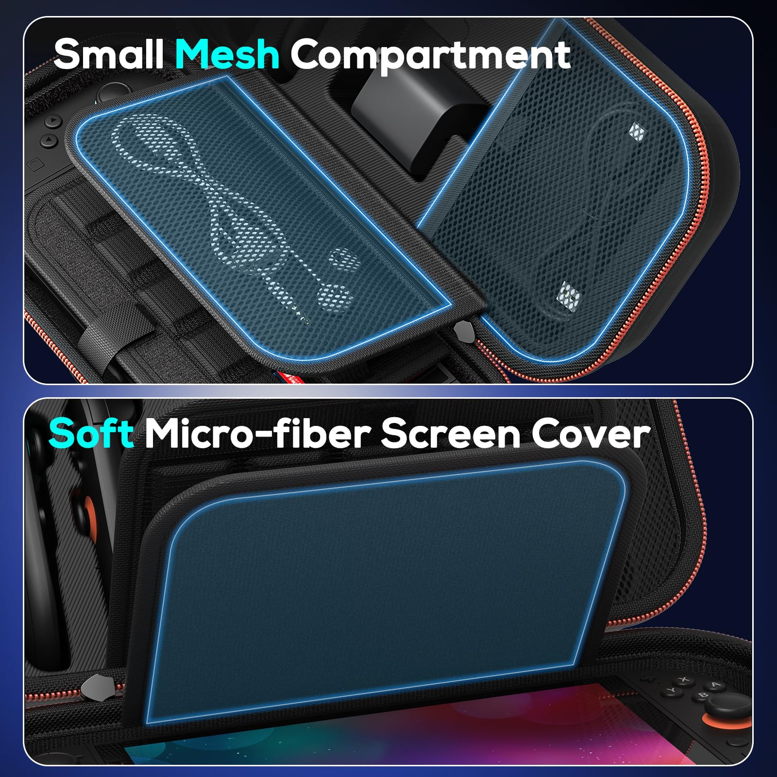 [Charge Inside] Carrying Case for Nintendo Switch 2 2025 / Switch OLED / Switch with Adapter and Joypad Storage, Travel Case for Switch 2 Console with 22 Game Card Storage, Carbon Black - 4