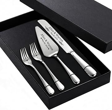Personalized Wedding Cake Knife and Server Set, Custom Cake Cutting Set for Wedding, Silver Cake Knife Set Stainless Steel, Customized Gifts for Weddings, Engagements, Anniversaries, BirthdaySilver