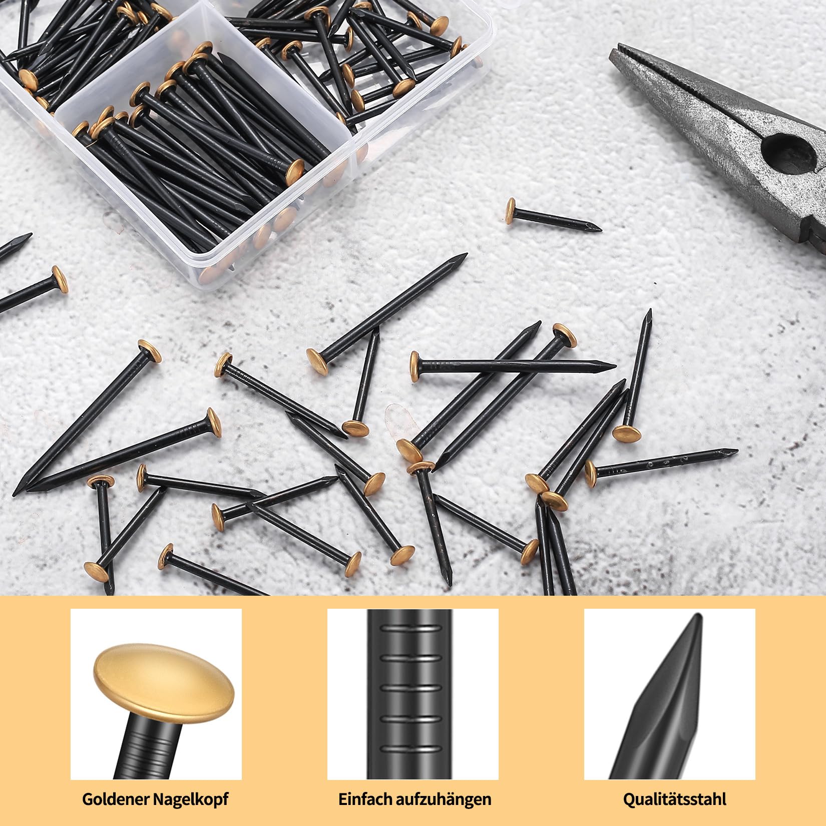 130 Pezzi Chiodi per Pareti in Cemento, Set di Chiodi in Acciaio per Calcestruzzo, Kit Chiodi, Chiodi per Appendere Quadri, Assortimento Chiodi per Intonaco Mattoni Legno, Set Chiodi in Acciaio