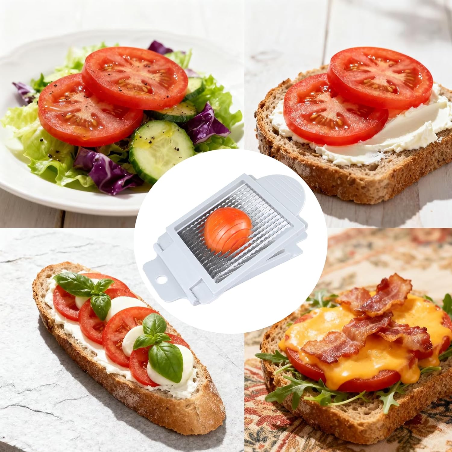 Tomato Slicer,Stainless Steel Tomato Cutter Dedicated Tomato Slicing Tool Portable and Easy Work for Hamburger Salad Tomato Slices
