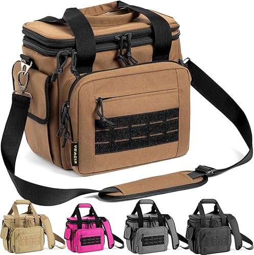 Vista 42 de VEAGIA Bolsa táctica para pistola, funda de pistola suave, bolsa de gama para pistolas y munición, segura con cerradura, doble capa, a prueba