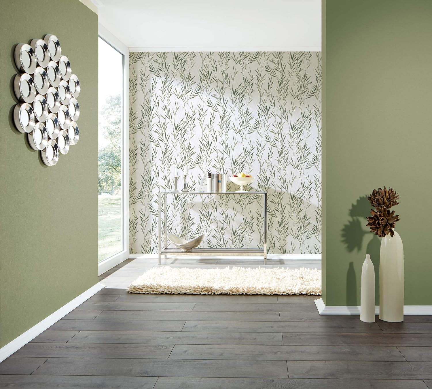 A.S. Création Flavour 367123 36712-3 Non-Woven Wallpaper with Flowers Floral 10.05 m x 0.53 m Green White Made in Germany