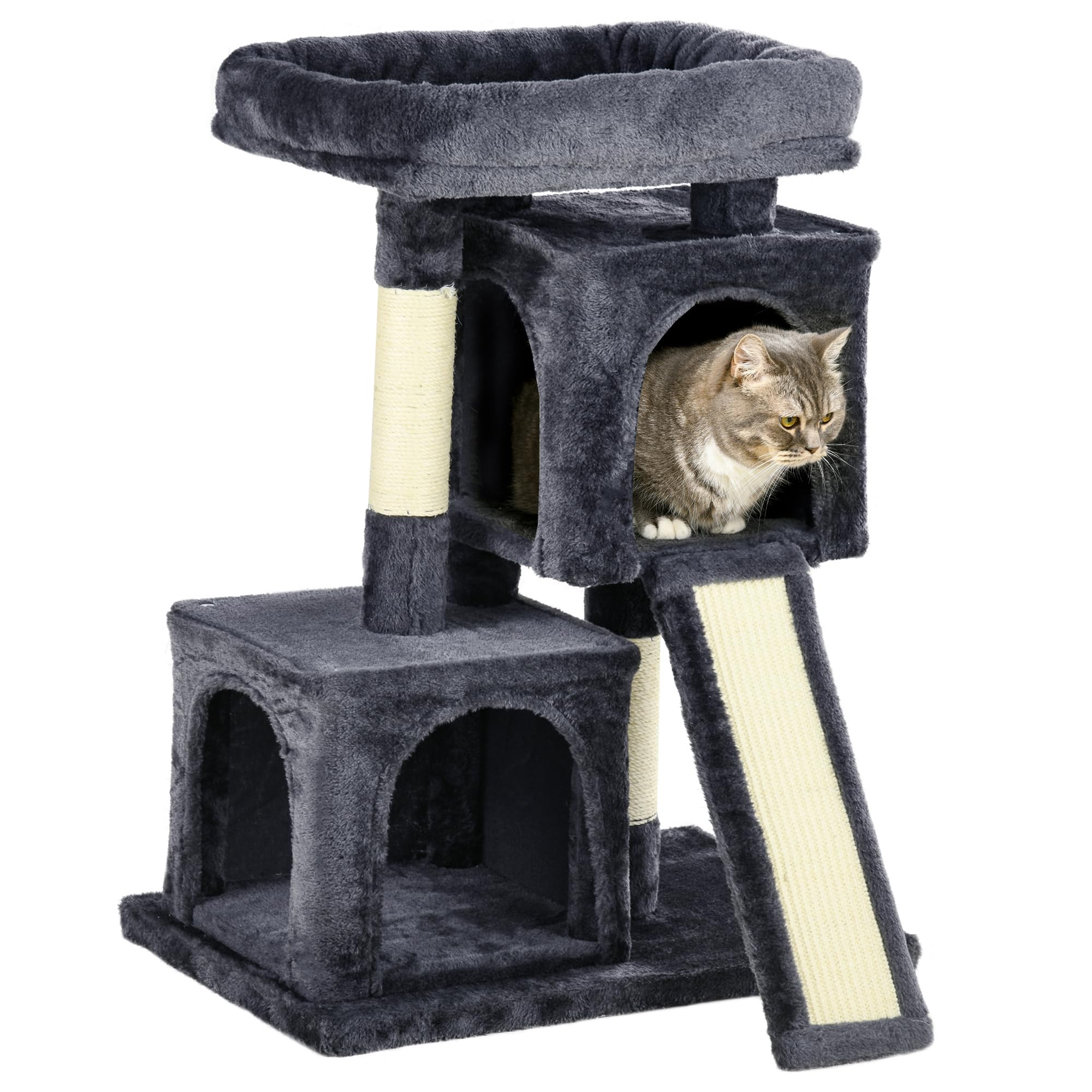 PawHut Cat Tree for Indoor Cats 83cm Cat Scratching Post Scratch Board Kitten Tower Climbing Frame Black — image 1