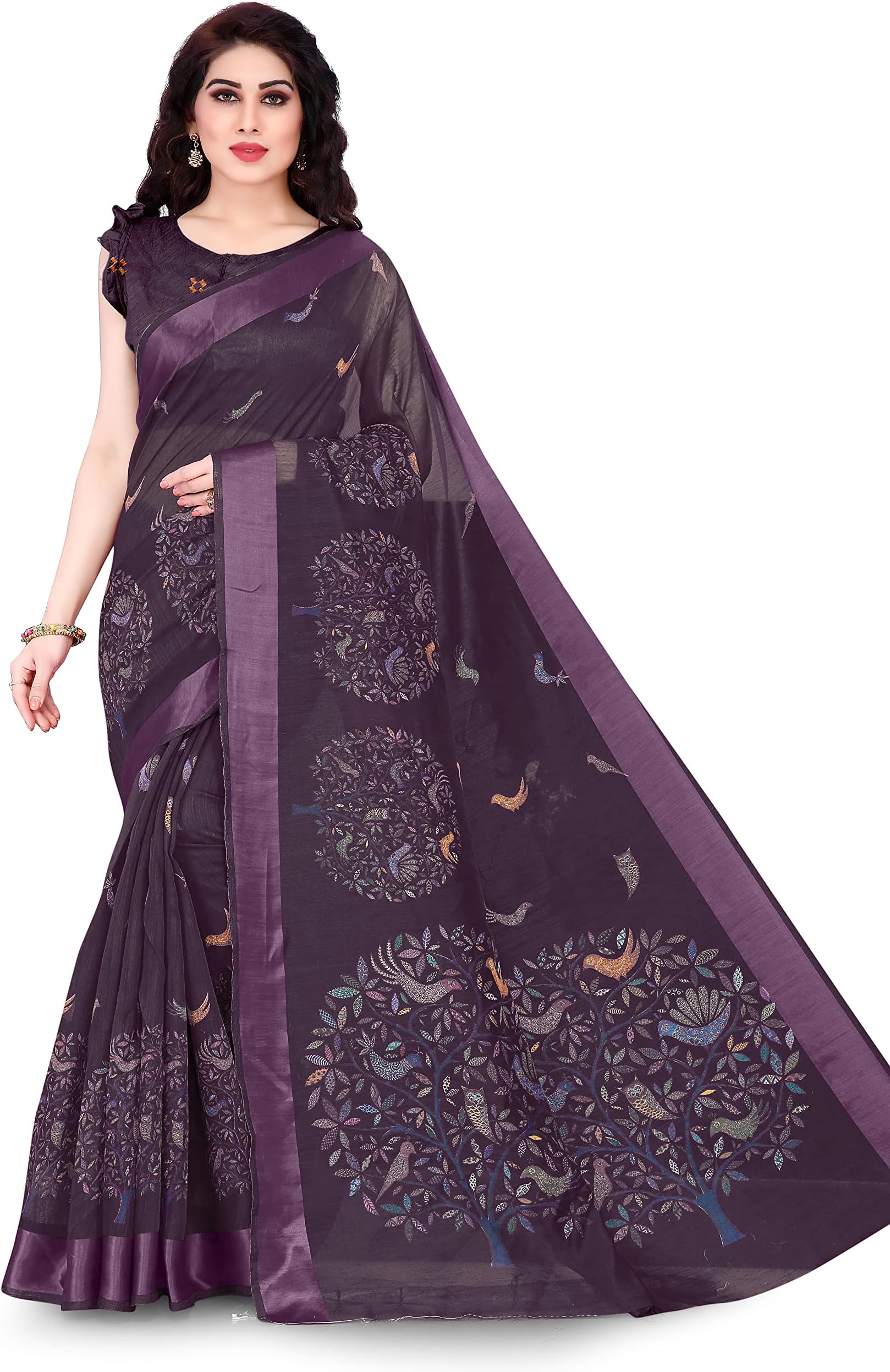 MIRCHI FASHION Women's Cotton Blend Saree With Unstiched Blouse Piece