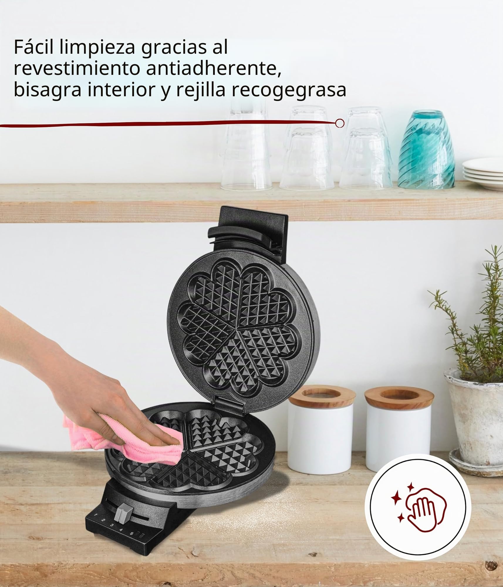 Cloer 189 Gofrera para gofres, revestimiento antiadherente doble, 930 Vatios, tamaño de gofre 16 cm, Placas para hornear pesadas, señal acústica y lámparas piloto, acero inoxidable