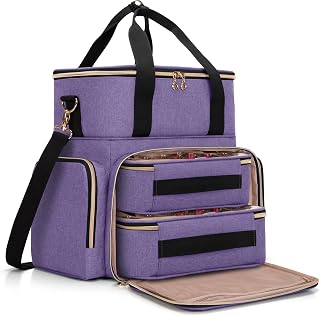 Luxja Nail Polish Organiser Holds 70 Bottles and a Nail Lamp, Nail Polish Case with 2 Removable Bags and Tools Storage Pockets (Patent Pending), Purple