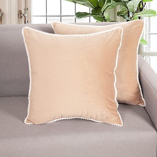 Vista 12 de Merrycolor Juego de 2 fundas de almohada de terciopelo suave de 18 x 18 pulgadas, cuadradas, decorativas, con pompones, fundas de cojín para sofá