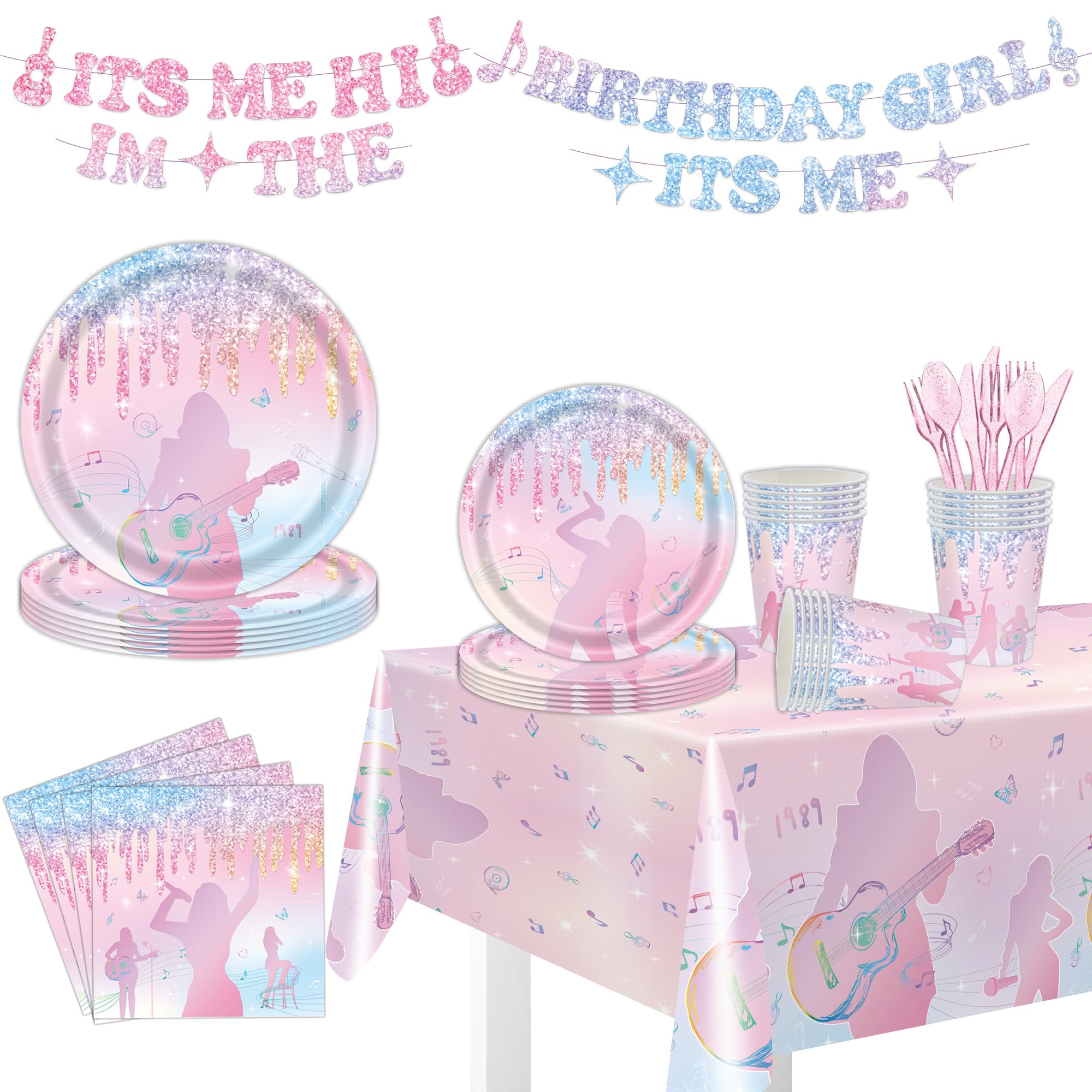USERTEN 142Pcs It's Me Hi I'm the Birthday Girl Party Supplies Music Singer Concert Fans Birthday Party Disposable Tablewares Decorations Paper Plates