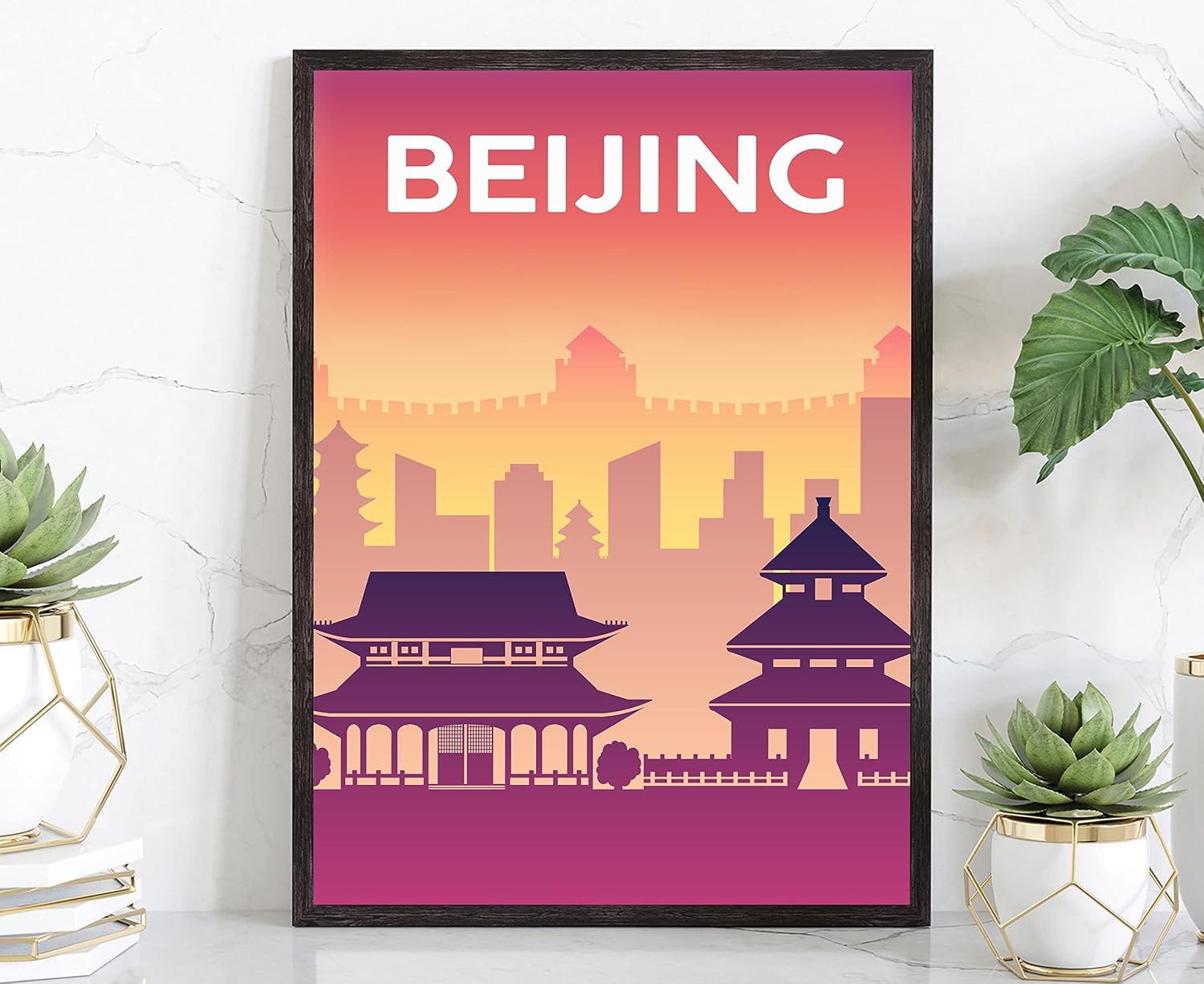 Solid Color World City Poster, China Beijing Solid Color Modern Poster Print, Beijing Modern City Poster for Office and Home Decoration - 12x18