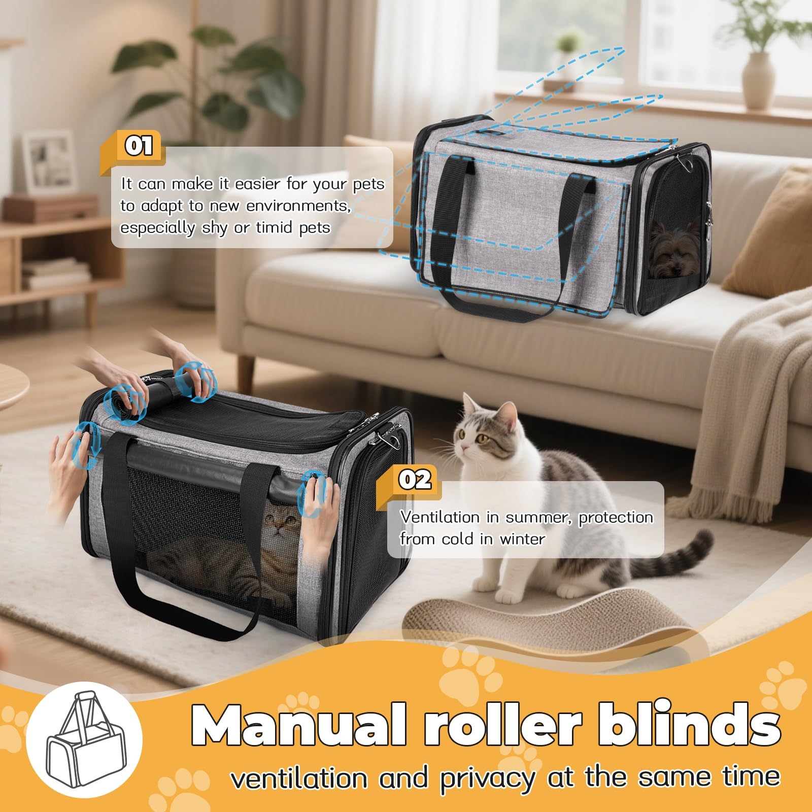 Portador de mascotas de lado suave para perros gatos, Bolsos