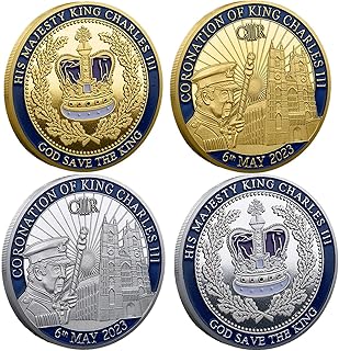 2 Pcs King Charles Coronation Coin, King Charles III Metal Commemorative Coin British, British King Metal 3D Embossed Metal Collection Coin, UK Royal Challenge Coins Keychain Crafts Gifts