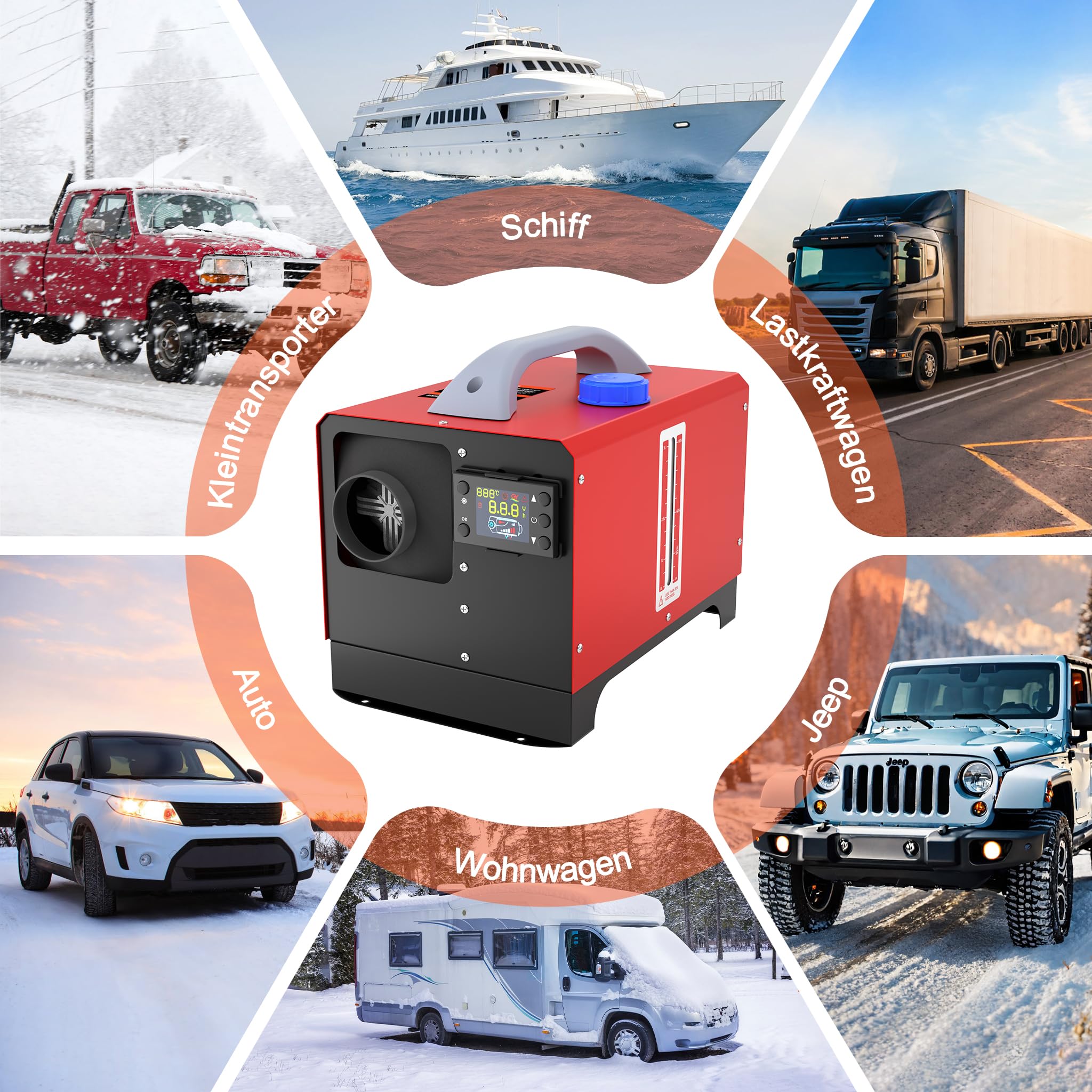 Froadp 12V 8KW Horizontale Diesel Standheizung Lufterhitzer mit Fernbedienung für KFZ Heizung 5L Diesel Luftheizung Kraftstoffheizung mit Überhitzungsschutz für Wohnmobil PKW LKW Auto (Schwarz+Rot)