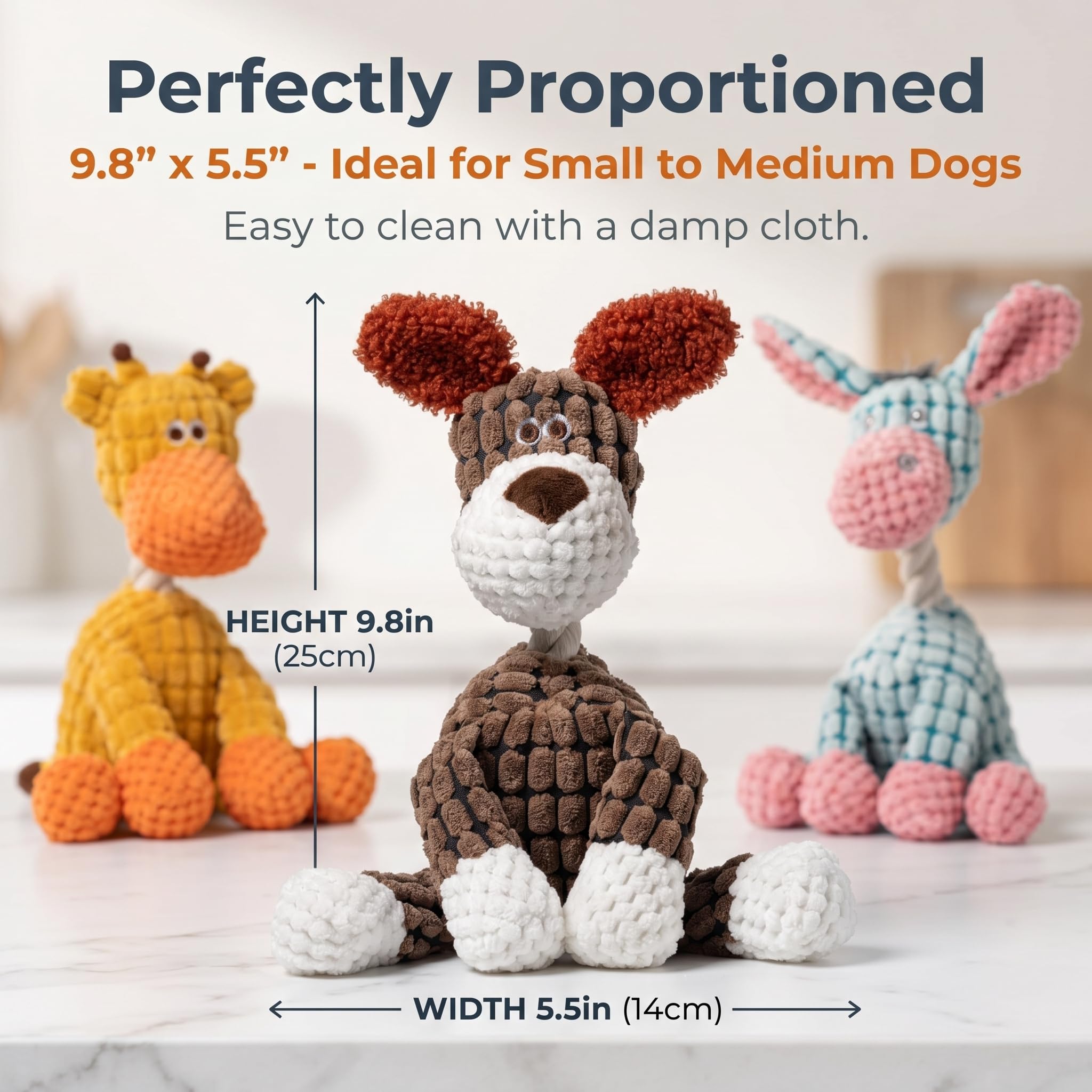 3 Juguetes para Perros con Chirriador - Peluche Interactivo para Perros Pequeños Medianos Grandes, Burro Perro Jirafa - Juguetes Perros Resistentes para Morder, Compañía y Juego