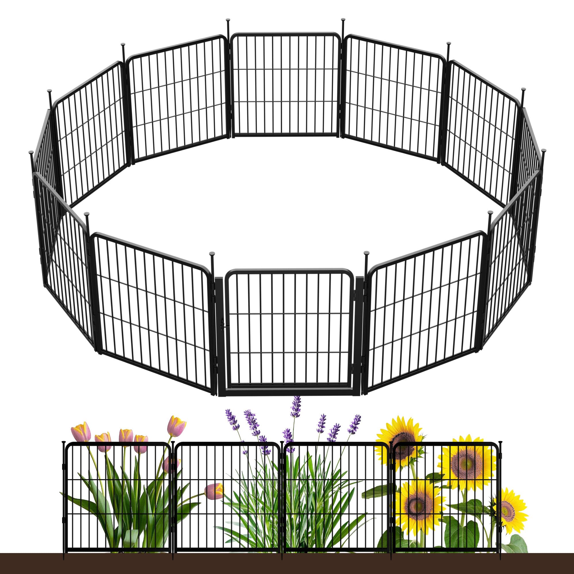 Decorative Garden Fence with Gate 60 cm(H) x 6.8 m(L) 12 Panels, Heavy Duty Metal Animal Barrier Fence for Yard, Flower Bed Fencing, Garden Border Fences, Easy Set Up, Black โ image 1