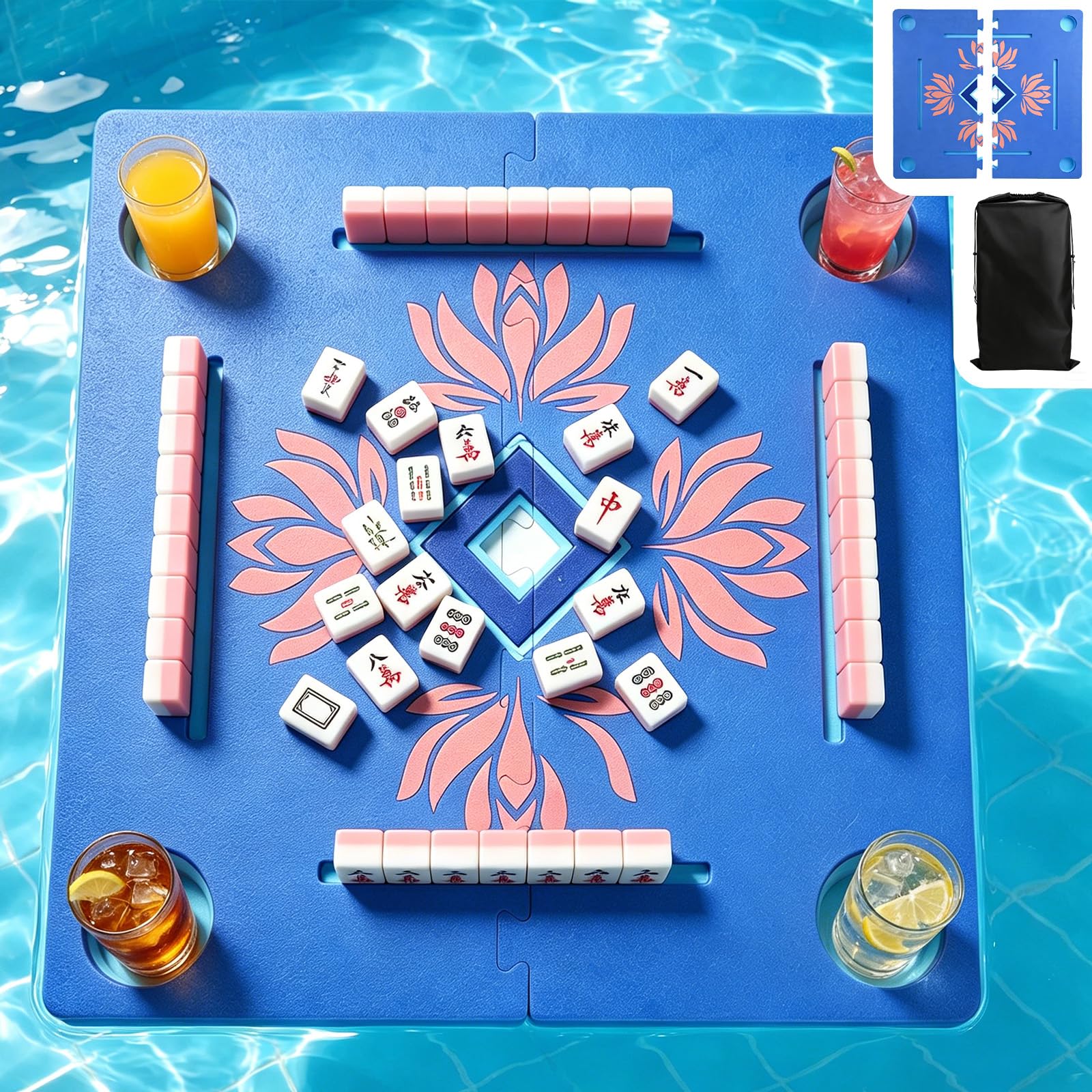 Photo 1 of 34Inch Foldable Floating Mahjong Table for Pool–Extra-Thick Float Board Water Game Tray Floater Mahjong Table Portable for Adults,Swimming Pool & Hot Tub,Poker,Card Games,Dominoes,Scrabble,Lake,Beach