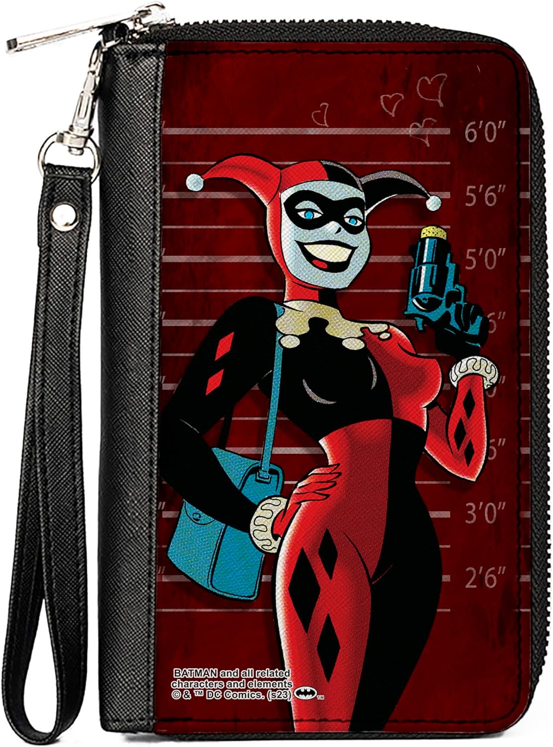 Buckle-Down DC Comics Wallet, Zip Around, Harley Quinn Mad Love Knock Pose/Lineup Reds, Vegan Leather - Image 9