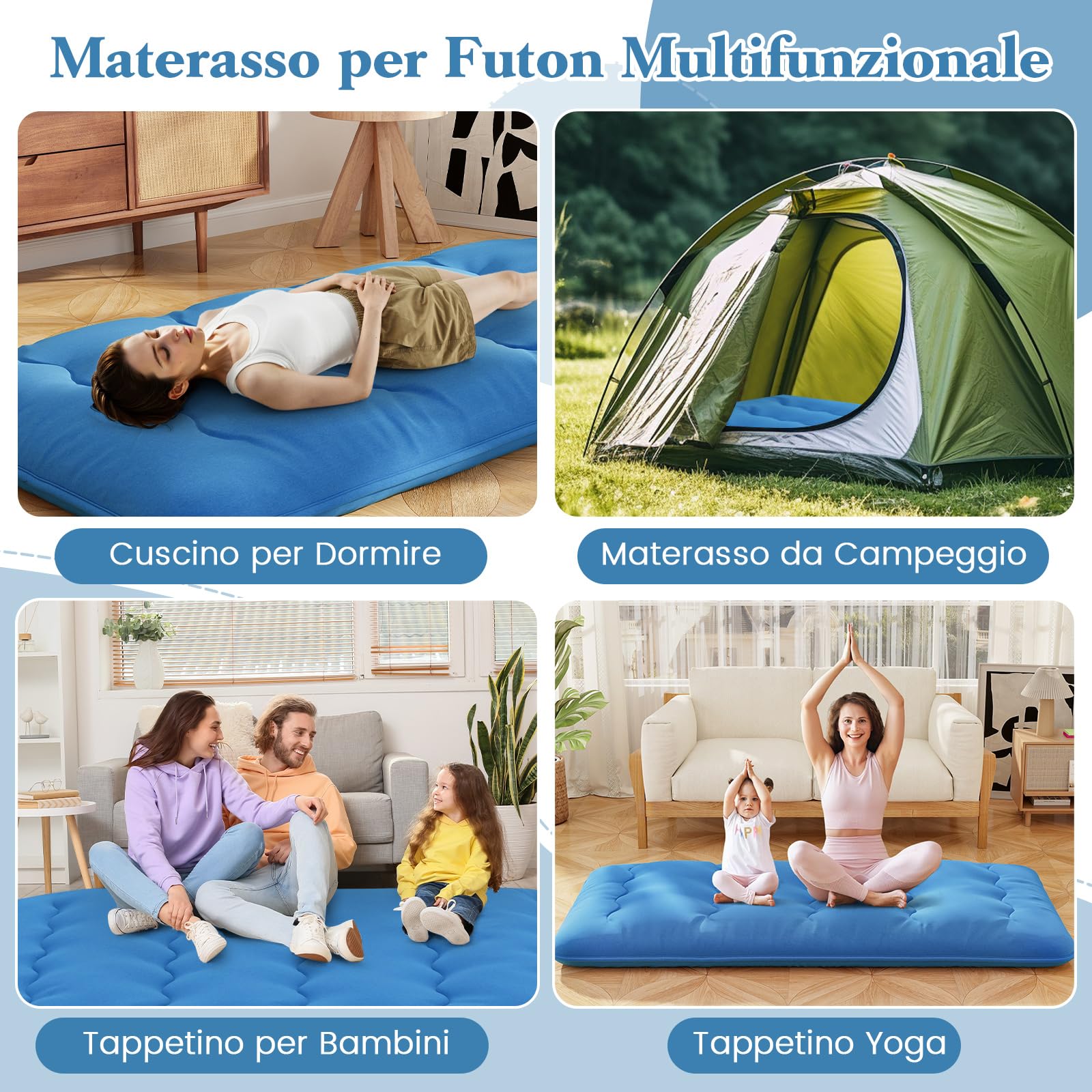 Airdown Materasso Pieghevole In Memory Foam 10,2 Cm – Matrimoniale XL (203x96x10 Cm) – Portatile Per Camper, Ospiti, Campeggio Con Copertura Lavabile