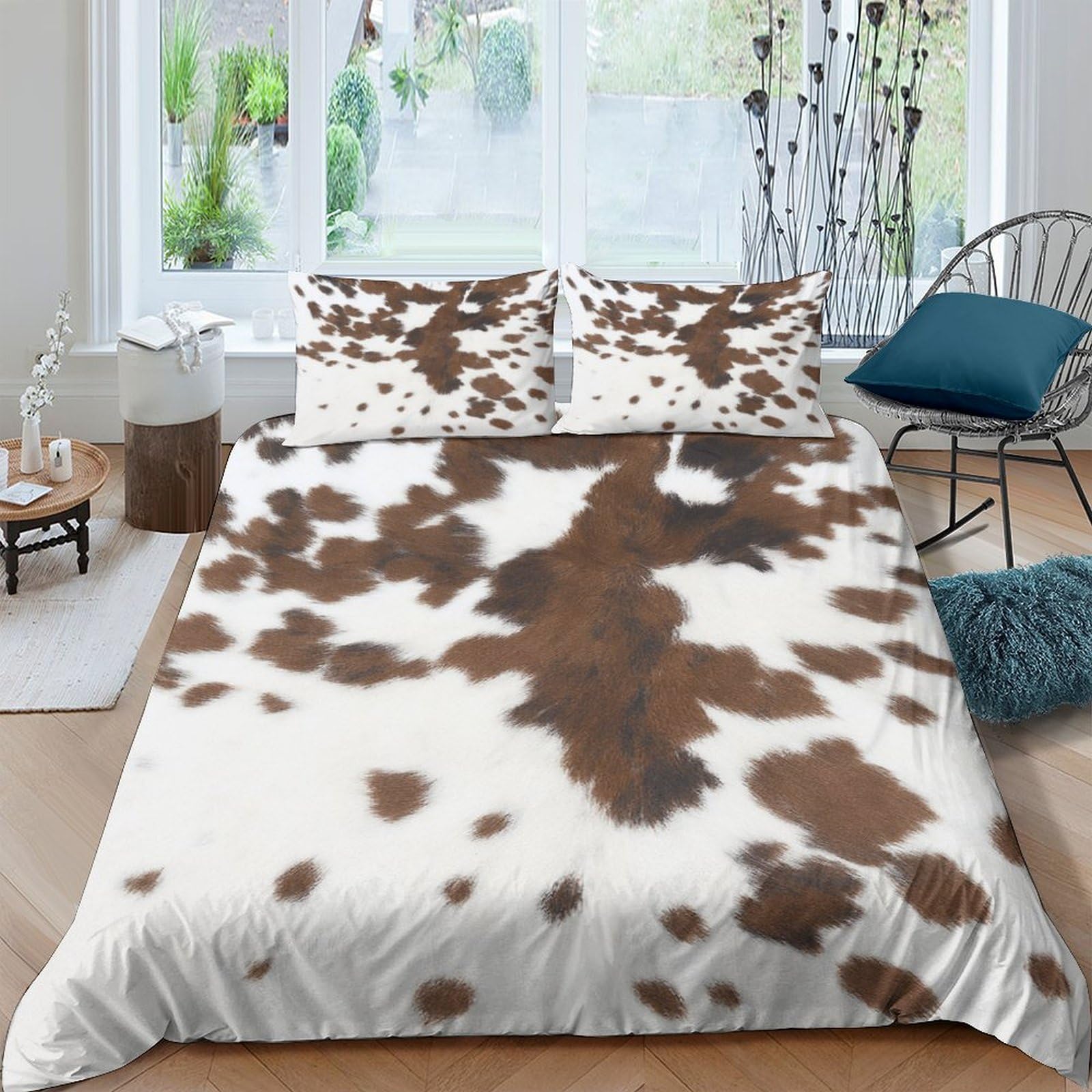 Ctjqhvkz Style-5 3D Printed Cowhide Pattern Fitted Sheet Microfiber Brown White Bed Cover For Bedroom Dorm Mattress Protection Decor Single（135X200cm）