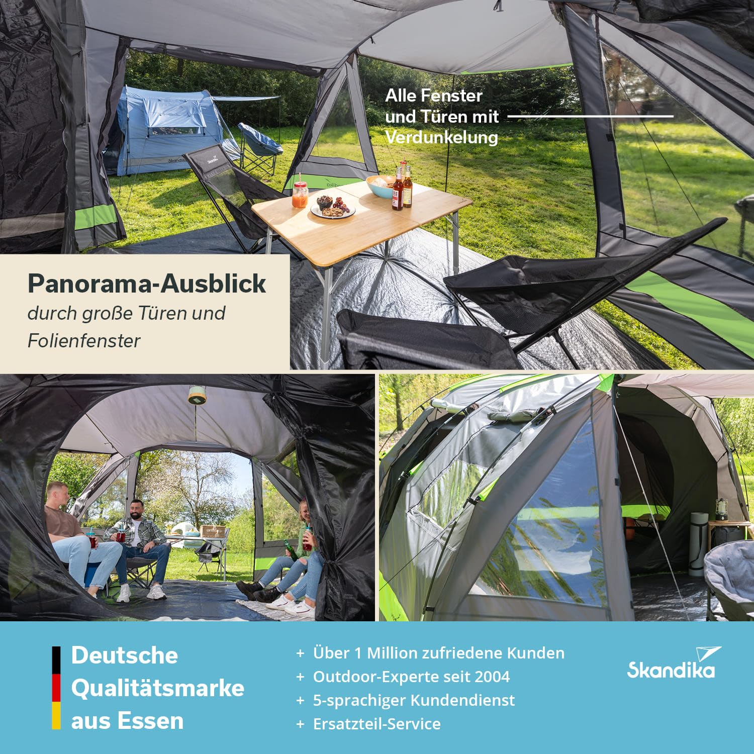 Skandika Kambo Tunnelzelt für 6 Personen | XL Familienzelt für Camping, 2 m Stehhöhe, Dunkle Schlafkabine, wasserdicht, 3000 mm Wassersäule, Sonnendach | großes Campingzelt, Festival Zelt für 6 Mann