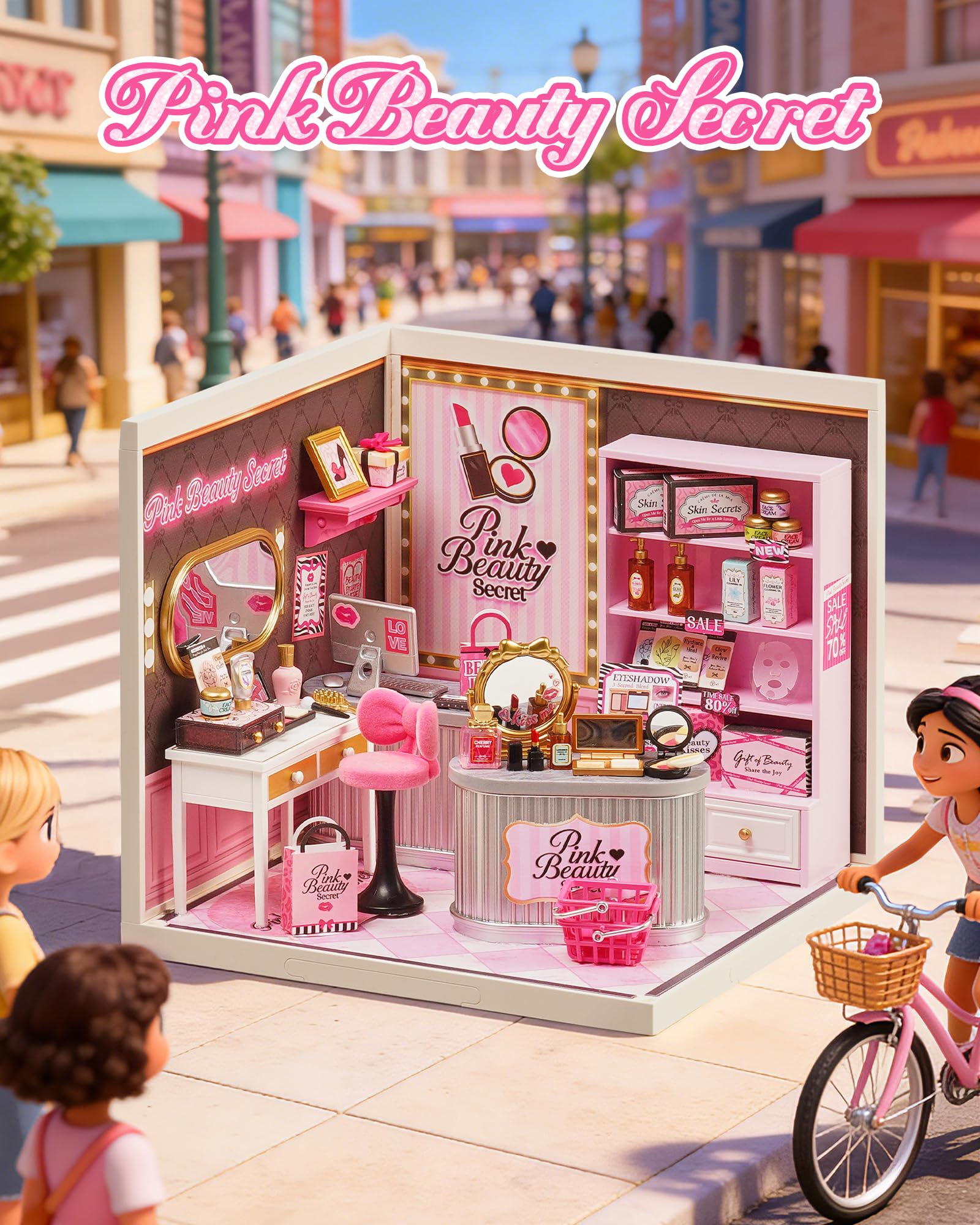 Rolife Super Creator Modellismo Casa in Miniatura da Costruire Kit di Modellini Fai da te Per Adulti Kit di Costruzione Scatola Espositiva Impilabile Senza Colla (Pink Beauty Secret)
