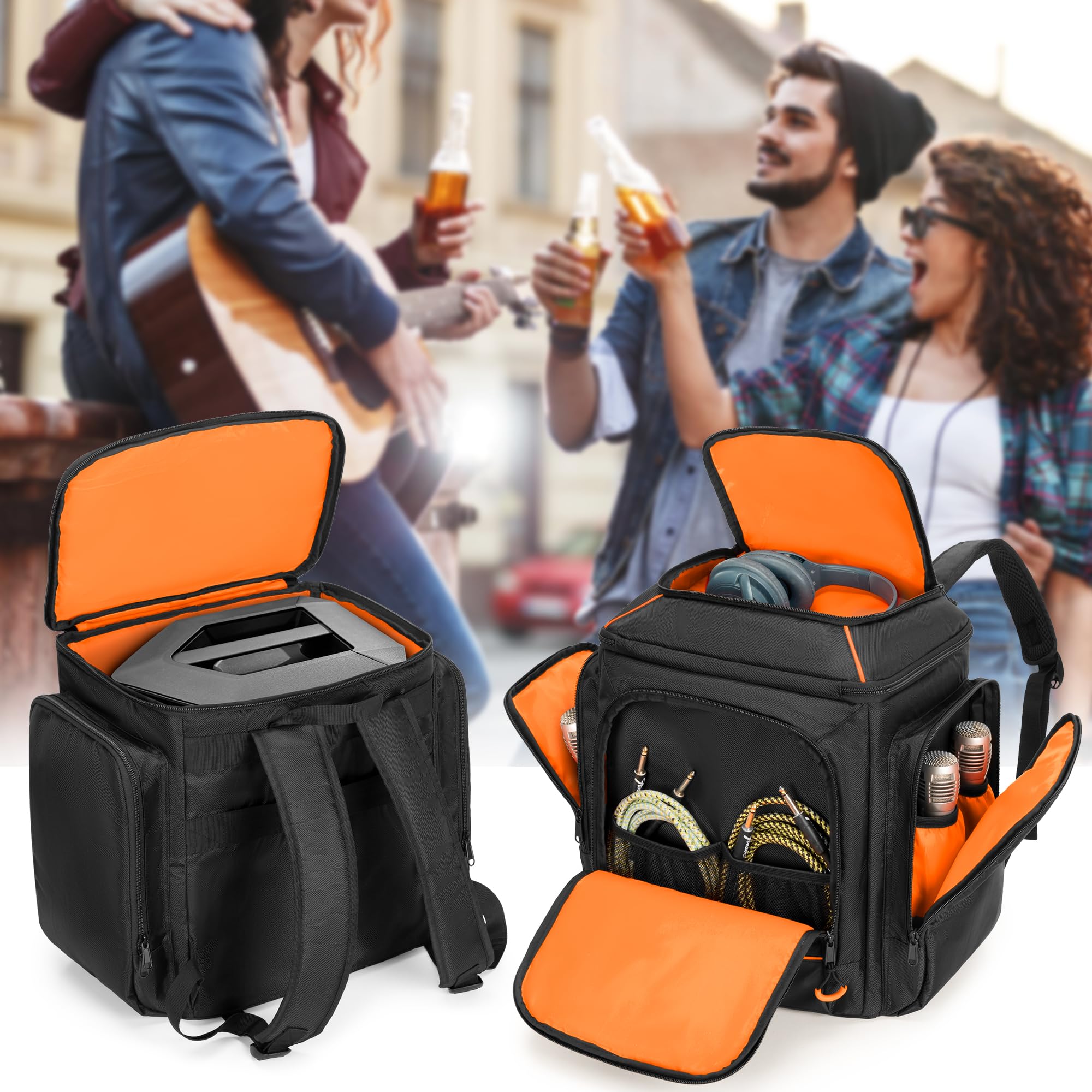 CURMIO Reisetragetasche Kompatibel mit Bose S1 Pro+, Bluetooth-Lautsprecher-Rucksack mit Schultergurten und Zubehörtaschen für Mikrofon, Ladegerät, Kabel, Schwarz
