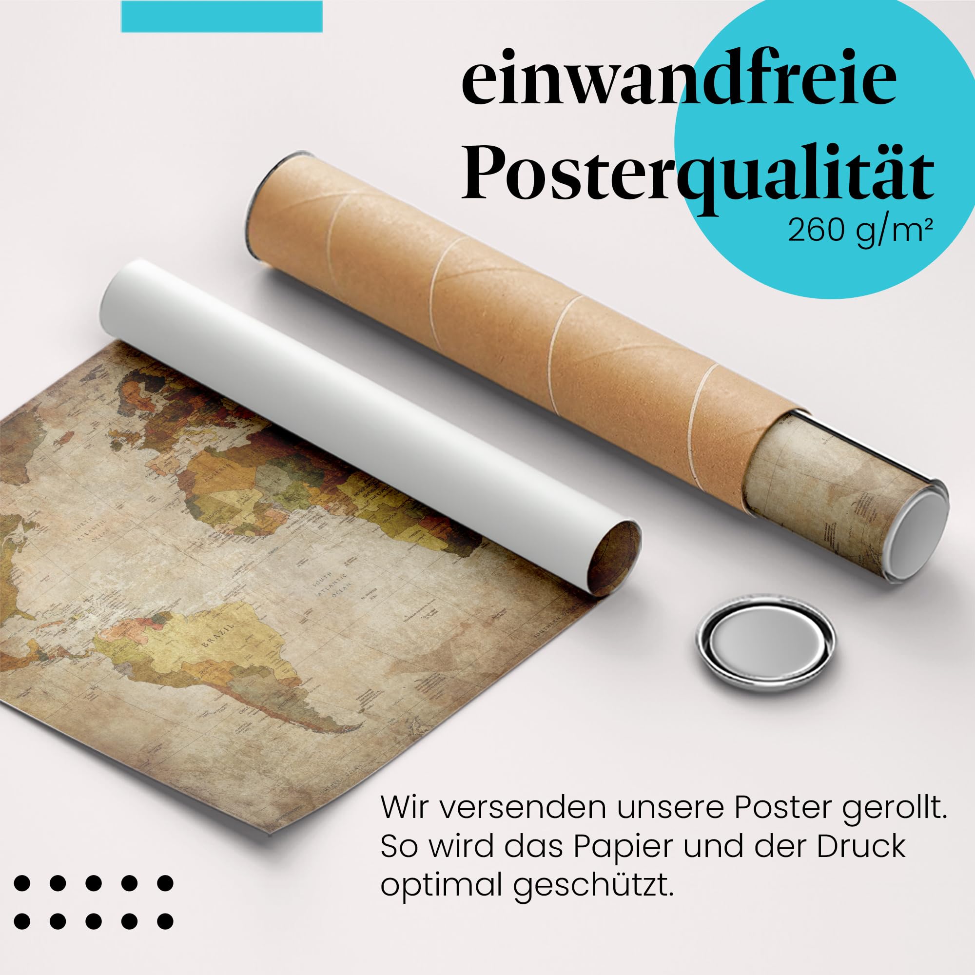 Postereck - 0459 - Vintage Weltkarte, Karte Bunt Länder Kontinente - Unterricht Klassenzimmer Schule Wandposter Fotoposter Bilder Wandbild Wandbilder - Leinwand - 100,0 cm x 75,0 cm