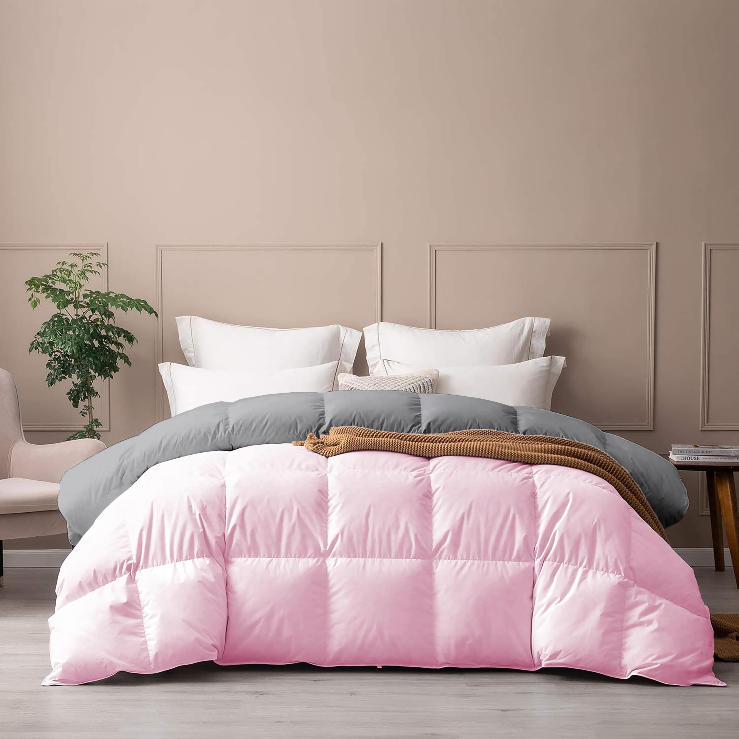 PURE ECO Reversible Comforter King Size - Soft Microfiber 300 GSM Comforter for Winter - Soft & Luxury Design Duvet/Blanket King Size (90"X106") - Baby Pink/Silver Grey Color-image-25