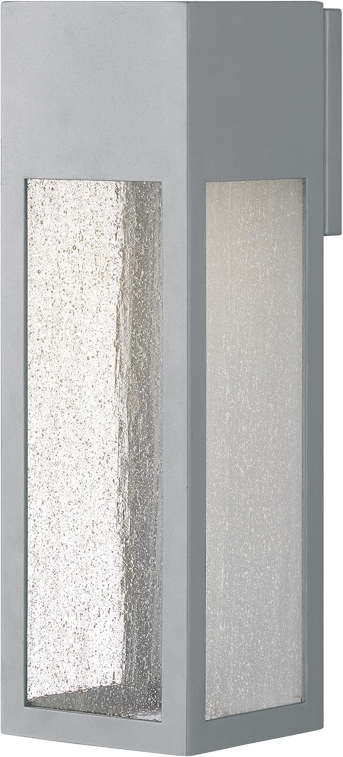 Hinkley Rook Collection 15" One Light 6.50W GU10 LED Outdoor Large Wall Mount, Titanium Finish with Clear Seedy Glass