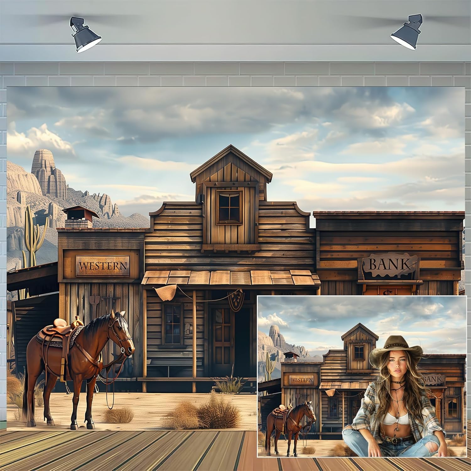 10x8ft Western Cowboy Bank Backdrop Vintage Wild West Wooden House Photography Pictures Background Old Horse Barn Western Cowboy Theme Party Decor