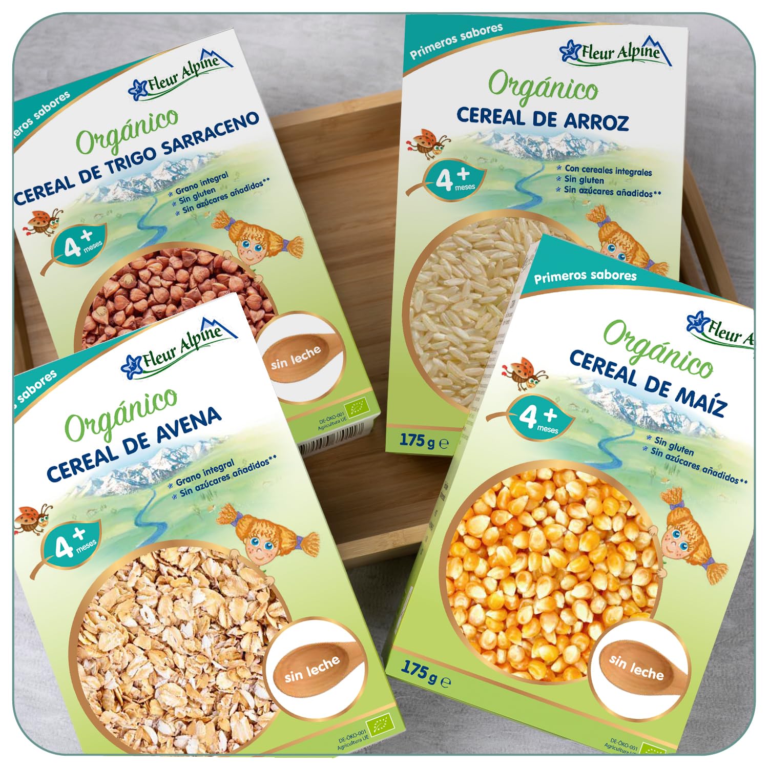 FLEUR ALPINE Alimentos para Bebés | Paquete x3 Cereales Orgánicos de Trigo Sarraceno - Gachas para Desayunos | Gachas Nutritivas Instantáneas Sin Gluten 4+ Meses Sin Azúcares Añadidos | 3x7 Porciones