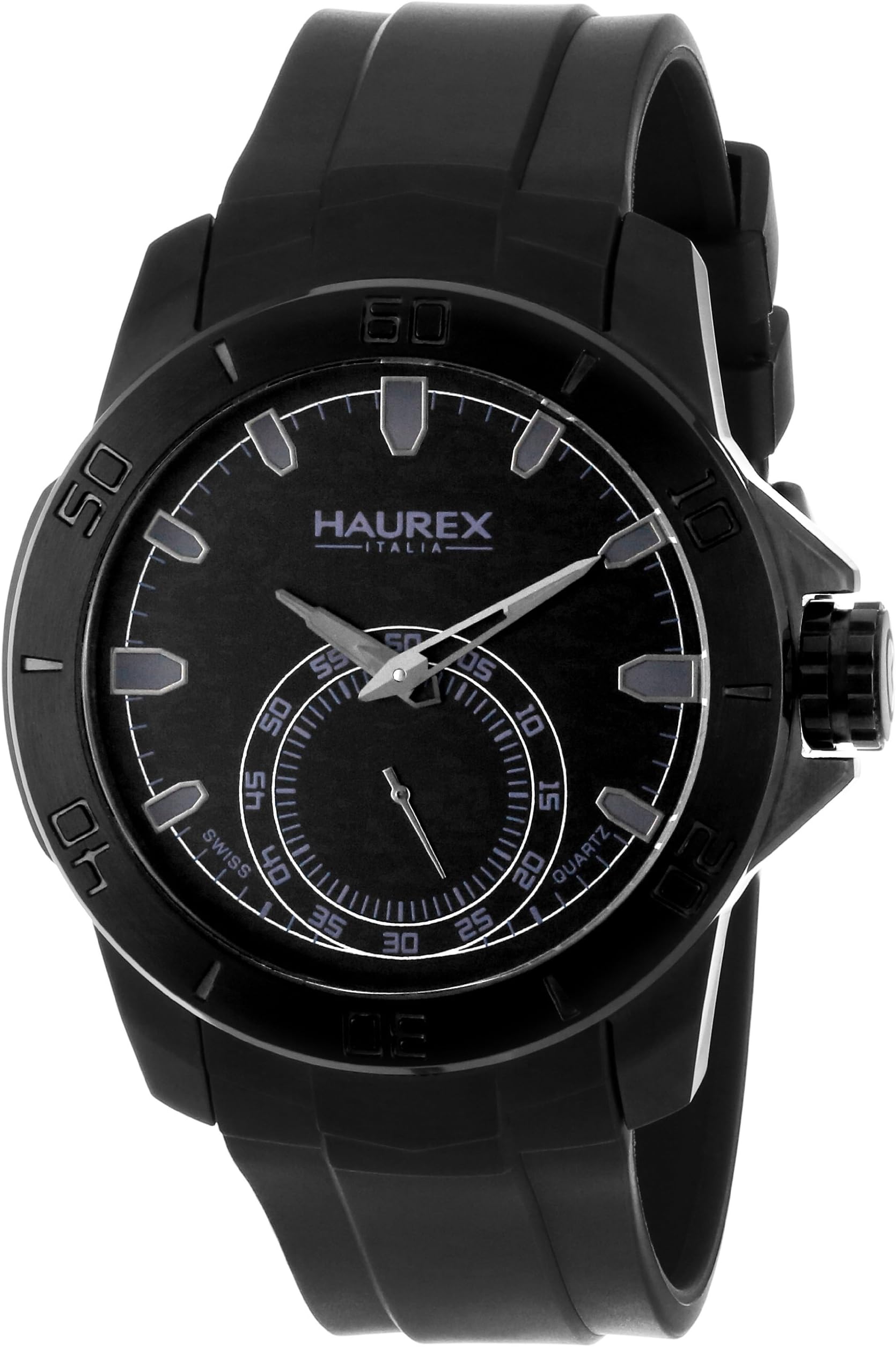 Haurex Italy Men's 3N503UNN Acros Black Ion-Plated Coated Stainless Steel Rubber Strap Watch