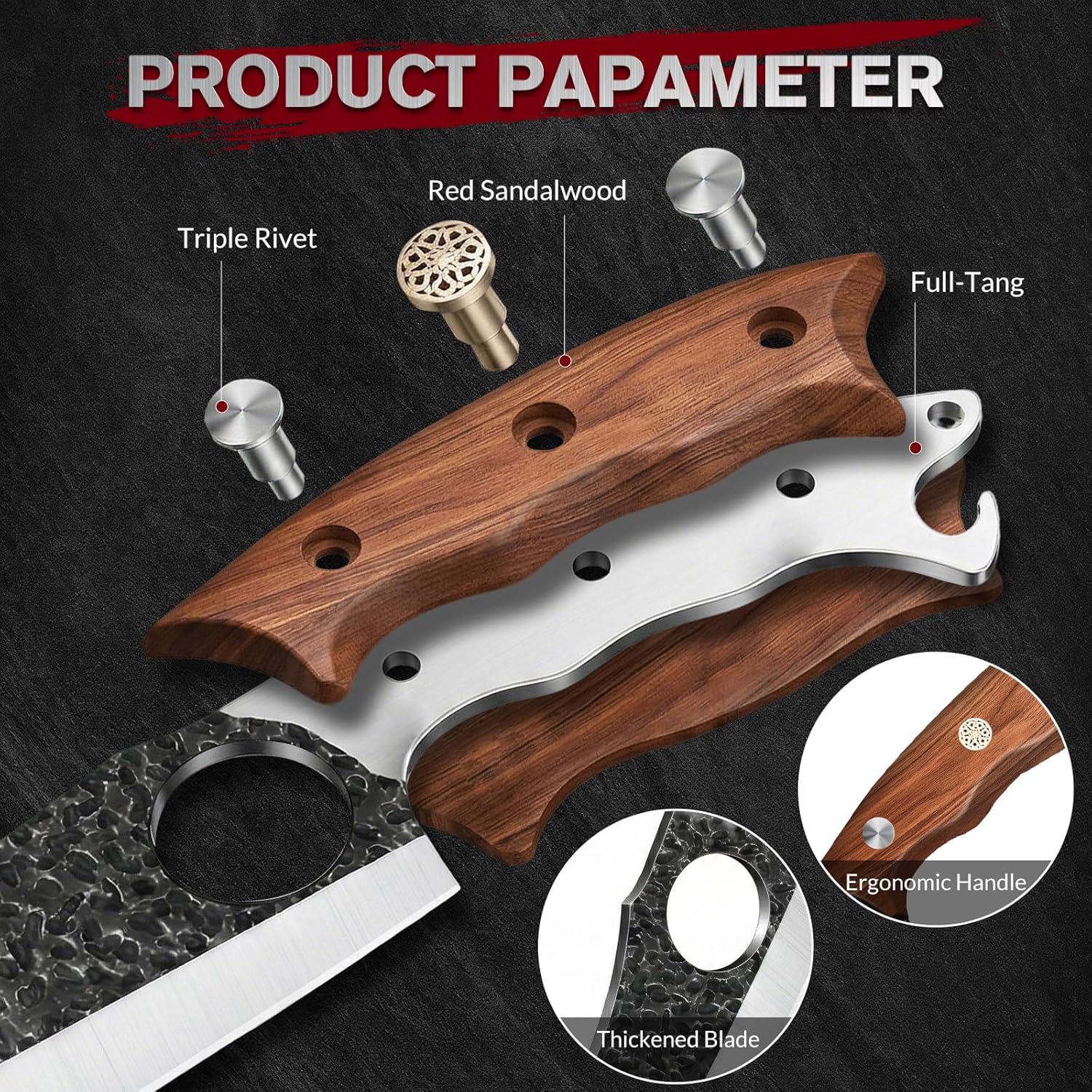 MDHAND Butcher Knife Set, 3PCS High Carbon Steel Viking Knife with Leather Sheaths, Hand Forged Hunting Knife Set for Outdoor Camping & BBQ, Meat Cutting Tools, Gifts for Men Women