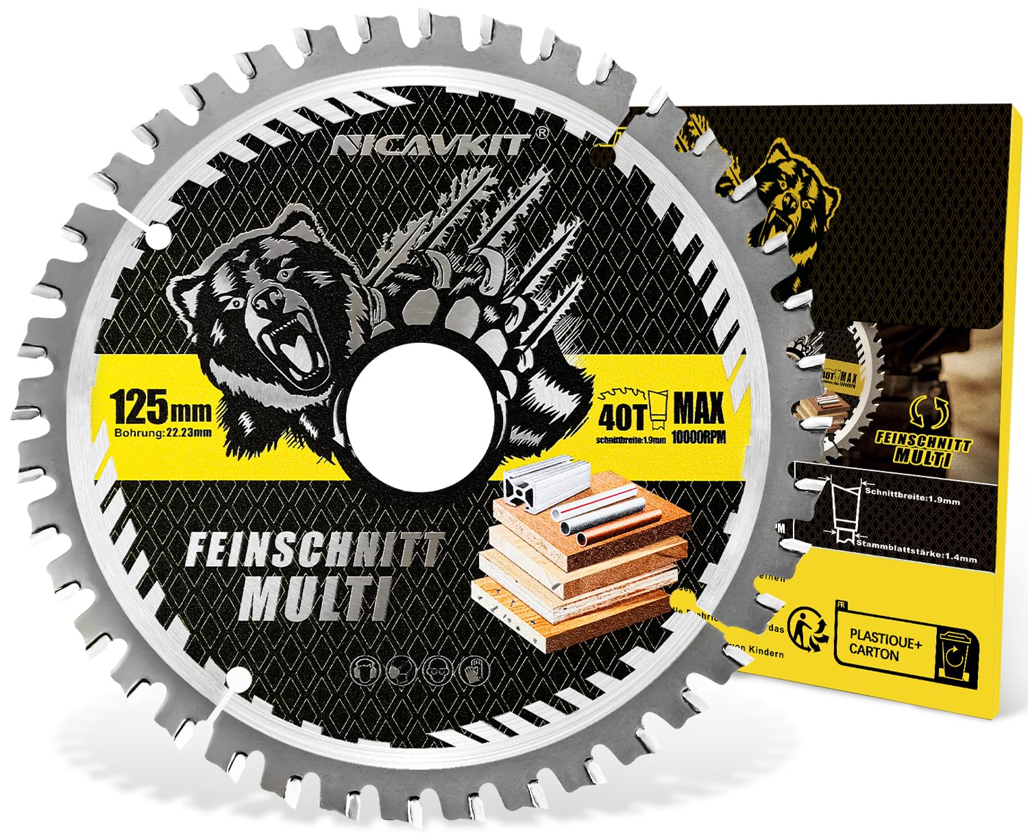 Hoja de sierra circular de 125 x 22.23 mm de diámetro para madera, metal y aluminio, etc. Disco de Corte multimaterial 125 x 22.23 mm, compatible con Bosch, Makita y Dewalt, etc.