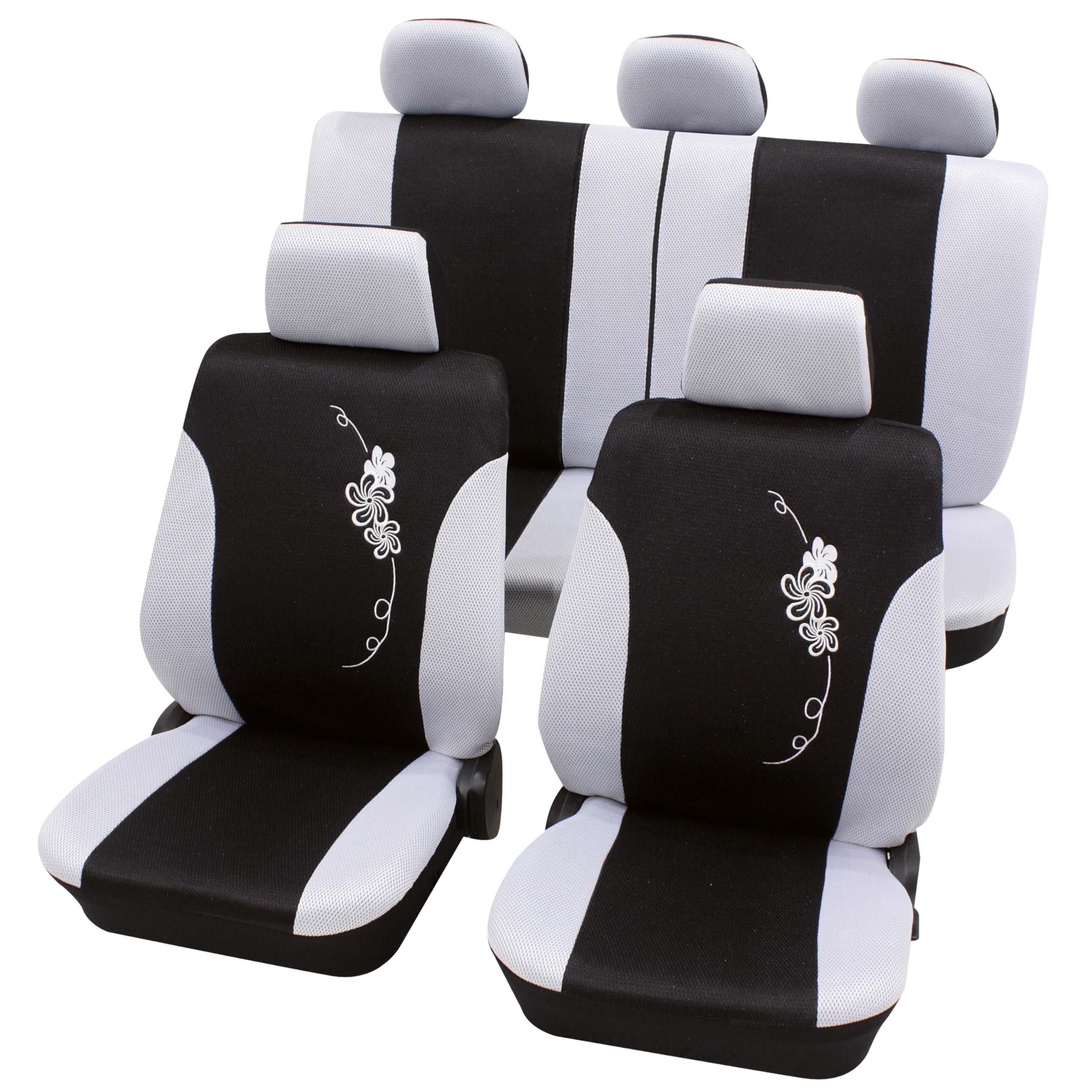 PETEX Car Seat Covers Universal Complete Set 17 Pieces Flower White Eco Class with SAB 1 Vario Plus