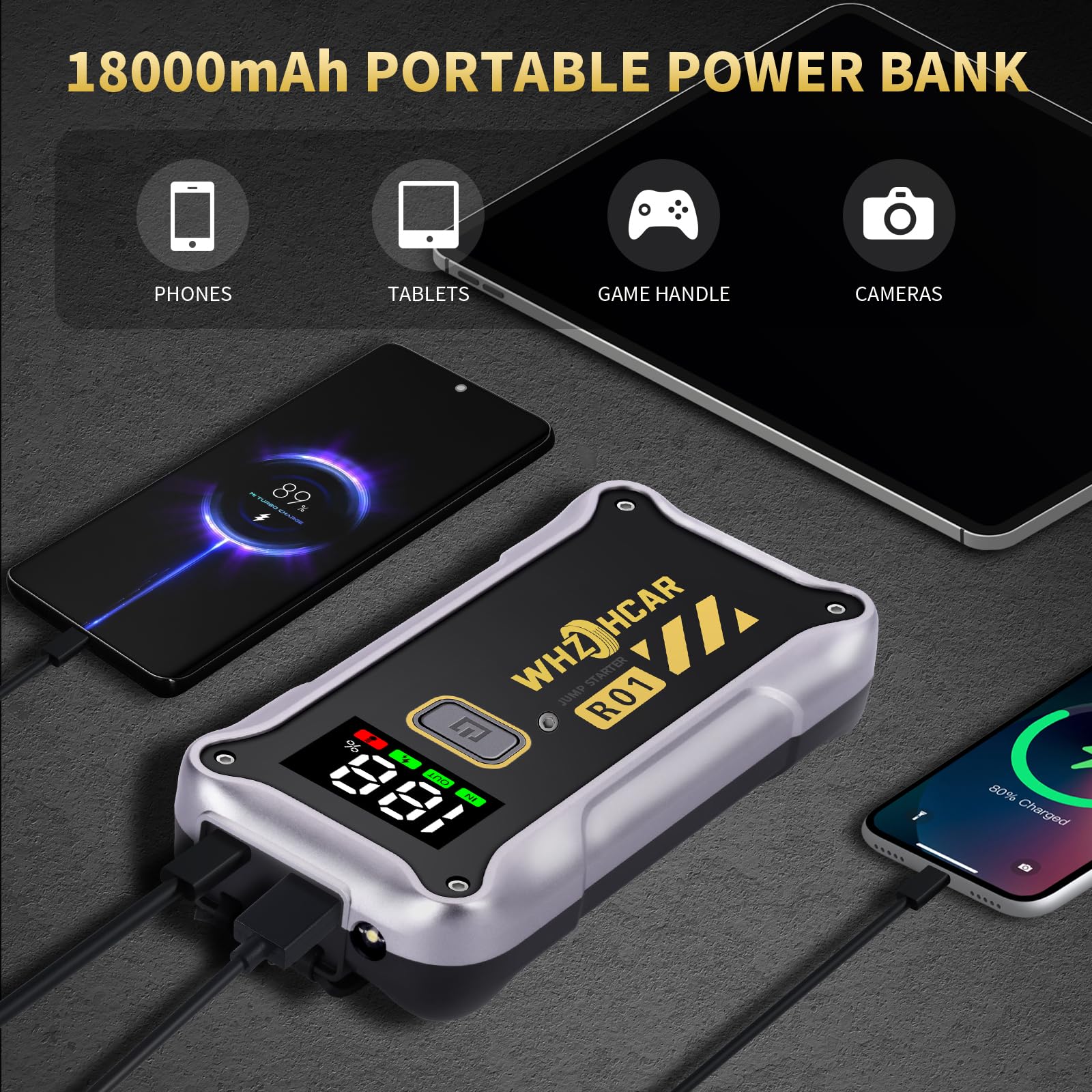 Booster Avviamento Auto 4000A 12V Starter Batteria Portatile con Schermo LCD Jump Starter per Auto, Camion, Moto, SUV - Avviatore e Cavi Batteria Estesi Booster Batteria