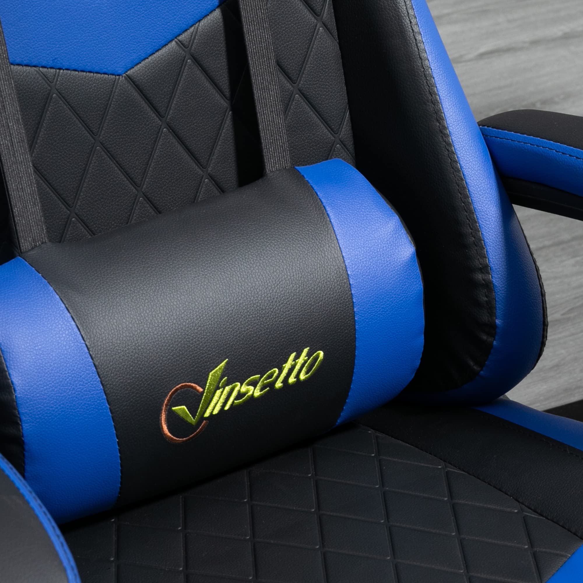 Vinsetto Silla Gaming Basculante Silla Gamer Altura Regulable con Reposacabezas y Cojín Lumbar para Salón Dormitorio Carga 120 kg 61x70x121-129 cm Azul