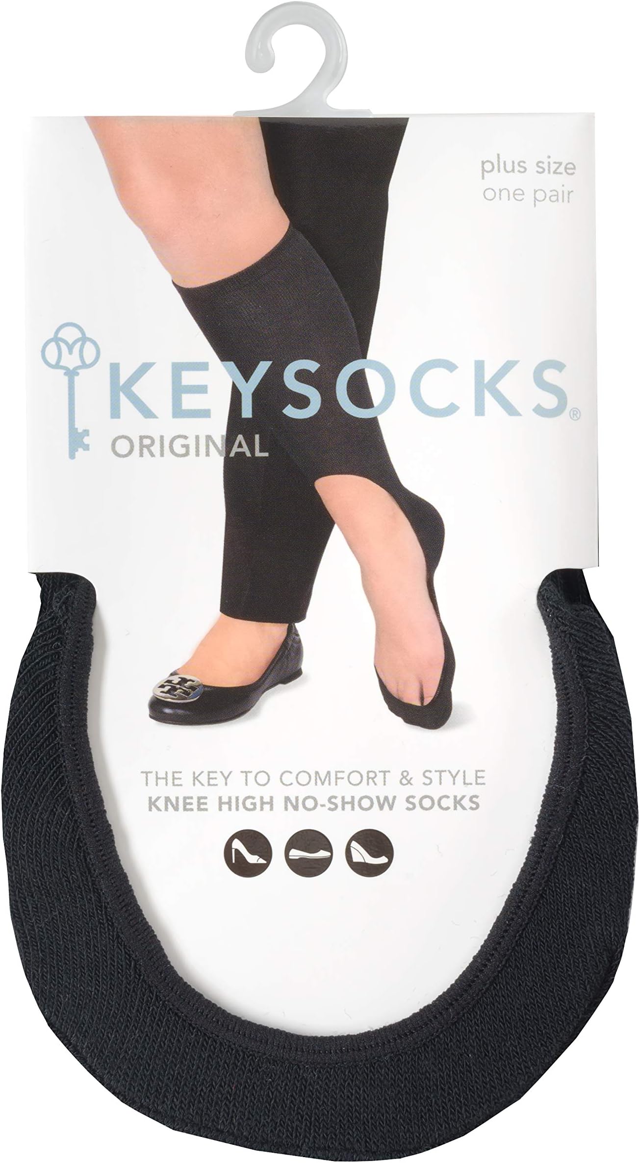 KEYSOCKS Original No-Show Knee High Socks for Women, Plus Size, Black