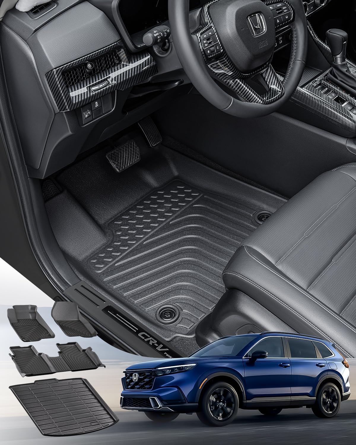 1st & 2nd & 3 Row Floor Mats Liners For 2016-2022 Honda Pilot 8 Passenger Model (No Elite Models - View #7