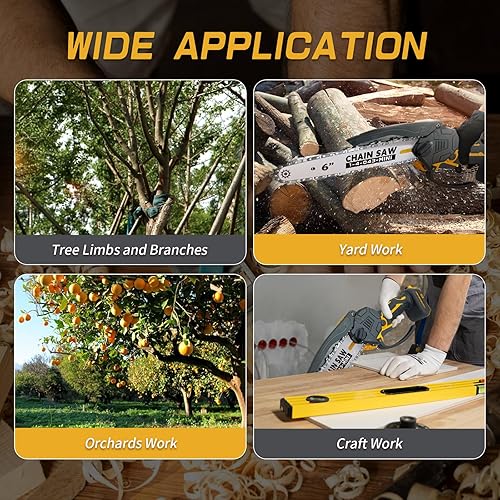 Miniatura 8 de Mini motosierra compatible con batería Dewalt de 20 V máximo, 8 pulgadas y 6 pulgadas, sierra de cadena de mano inalámbrica 2 en 1, sierras de mano