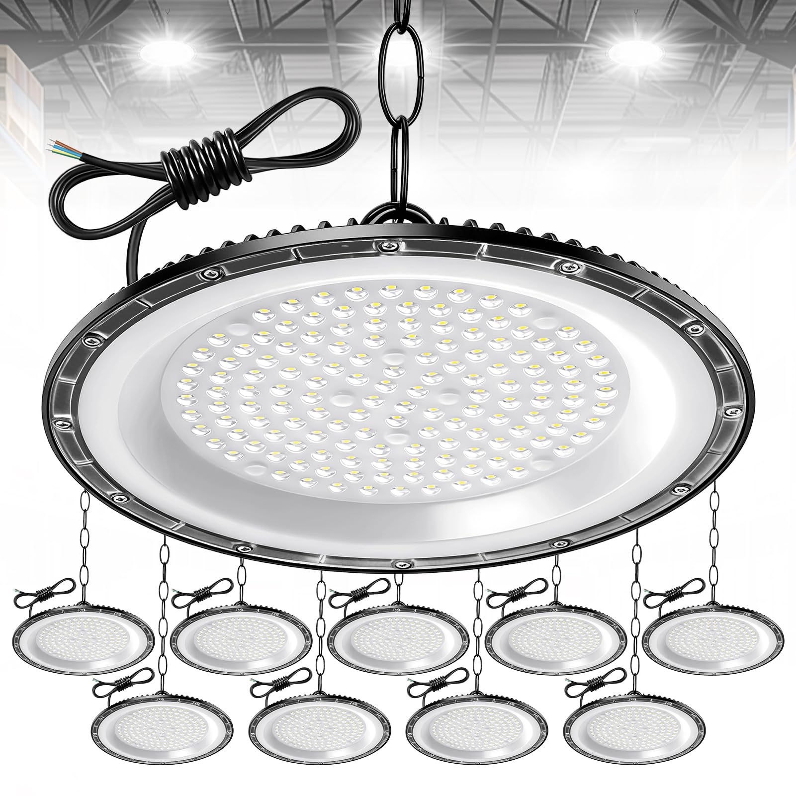 10 Stück LED Hallenstrahler 200W, 100lm/W, 20.000lm, 6500K, v, IP65 Wasserdichte LED Werkstatt Deckenleuchte für Fabriken,Garage,Lagerhaus