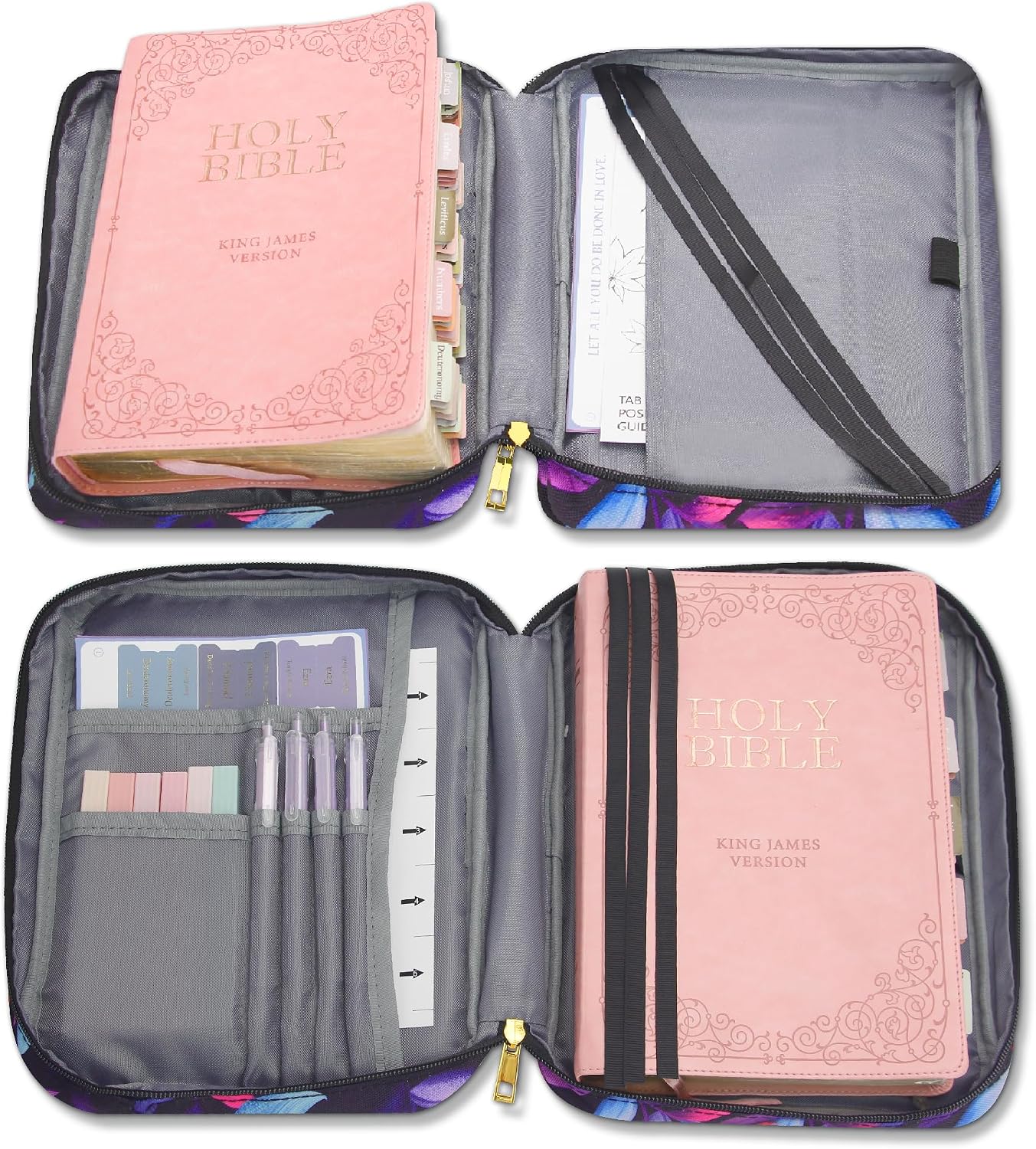 Bible Cover for Women, Bible Holder, Bible Study Supplies Accessories Bible Cover Carrier Carrying Organizer Bag, Zipper and Pockets for Standard Size Bible, Gift for Women（purplesuit） image 5