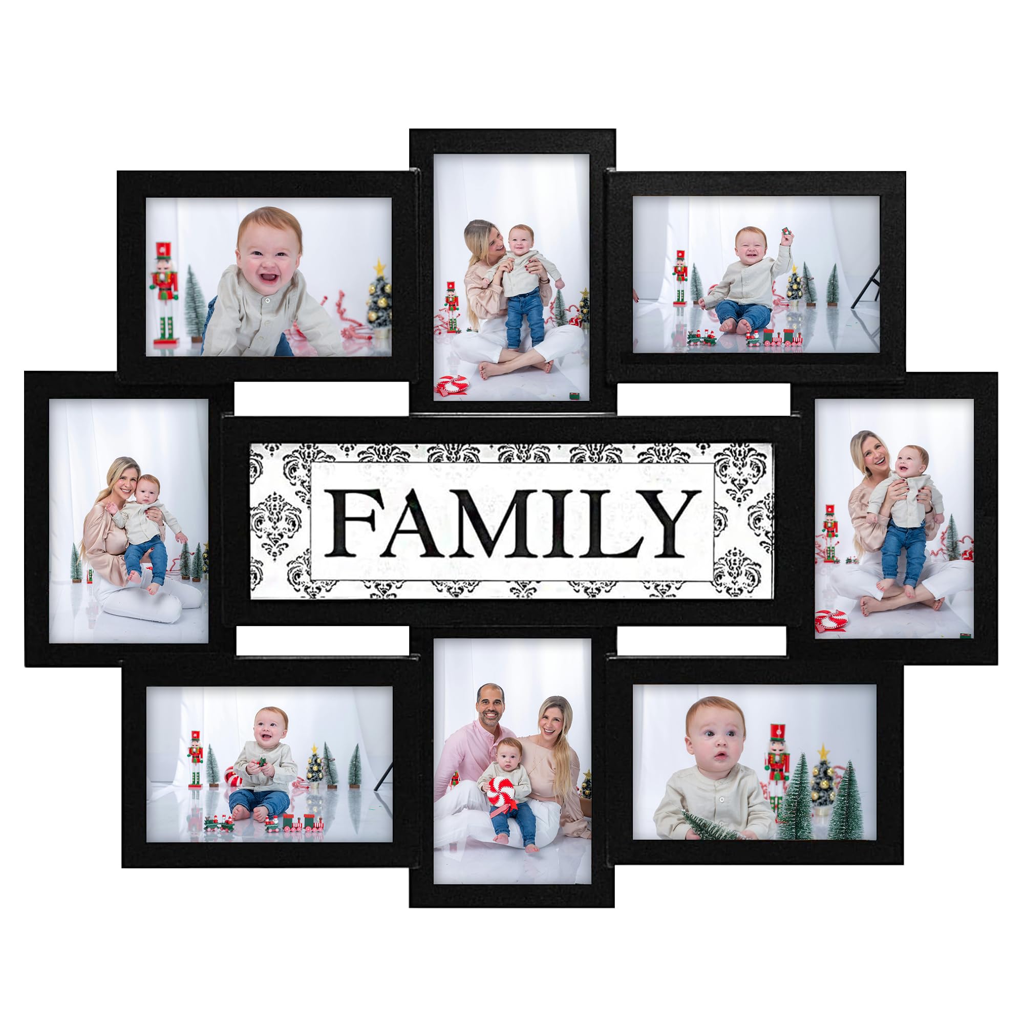 HELLO LAURA - Photo Collage Frame for Wall Family Picture Frames Collage Wall Decor 8 Opening Photos Display for 6" x 4" Photo Sockets Black Gallery Wall Frame for Home Living Room Bedroom - Black