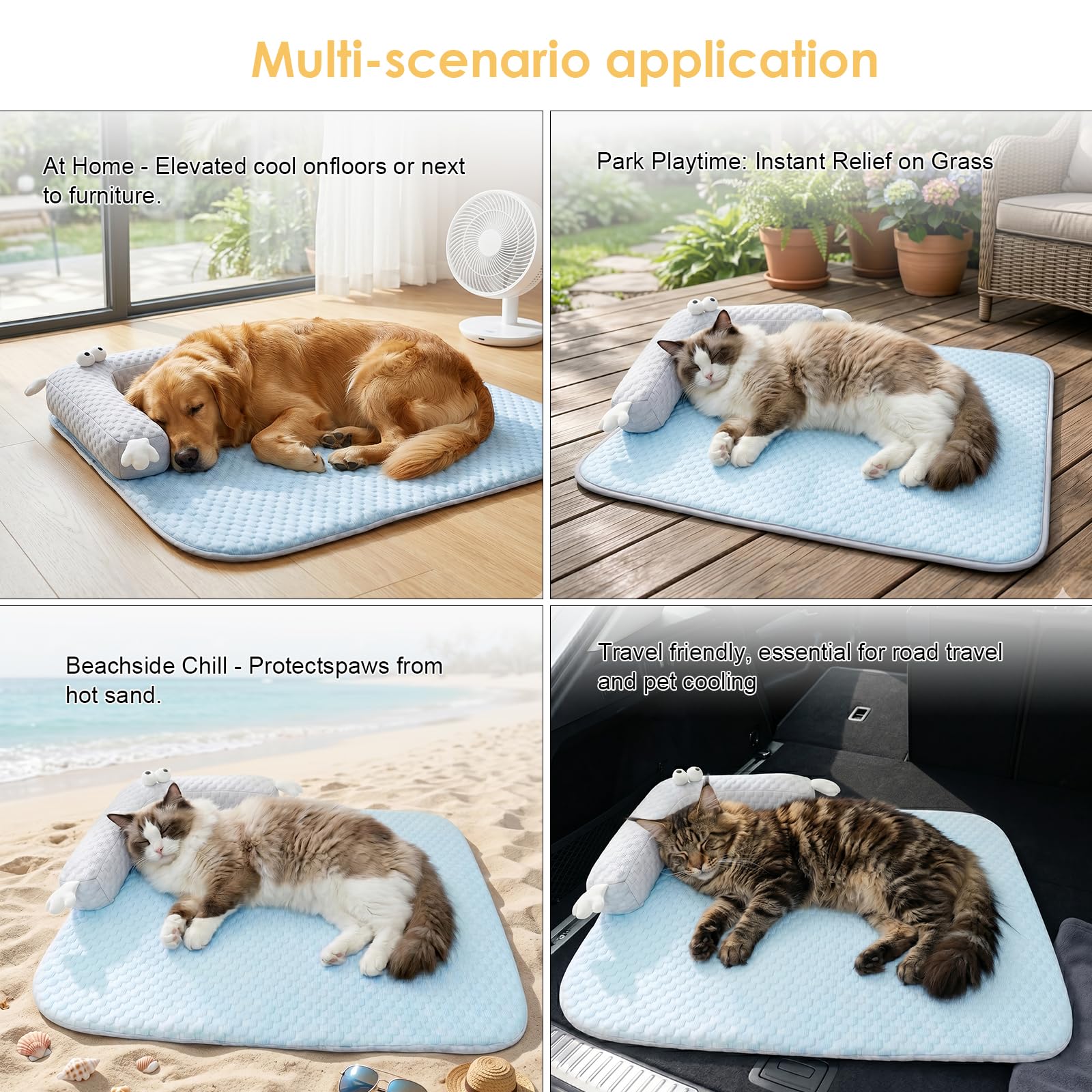 LOMUG Katzenkuhlbett Waschbar65 * 50cm lit U-fōrmigem Kopfkissen Katzen Bettchen fur Katze HundeKihlmatte Fur Katzen Hnd Kuhlende Latte Haustiermatte
